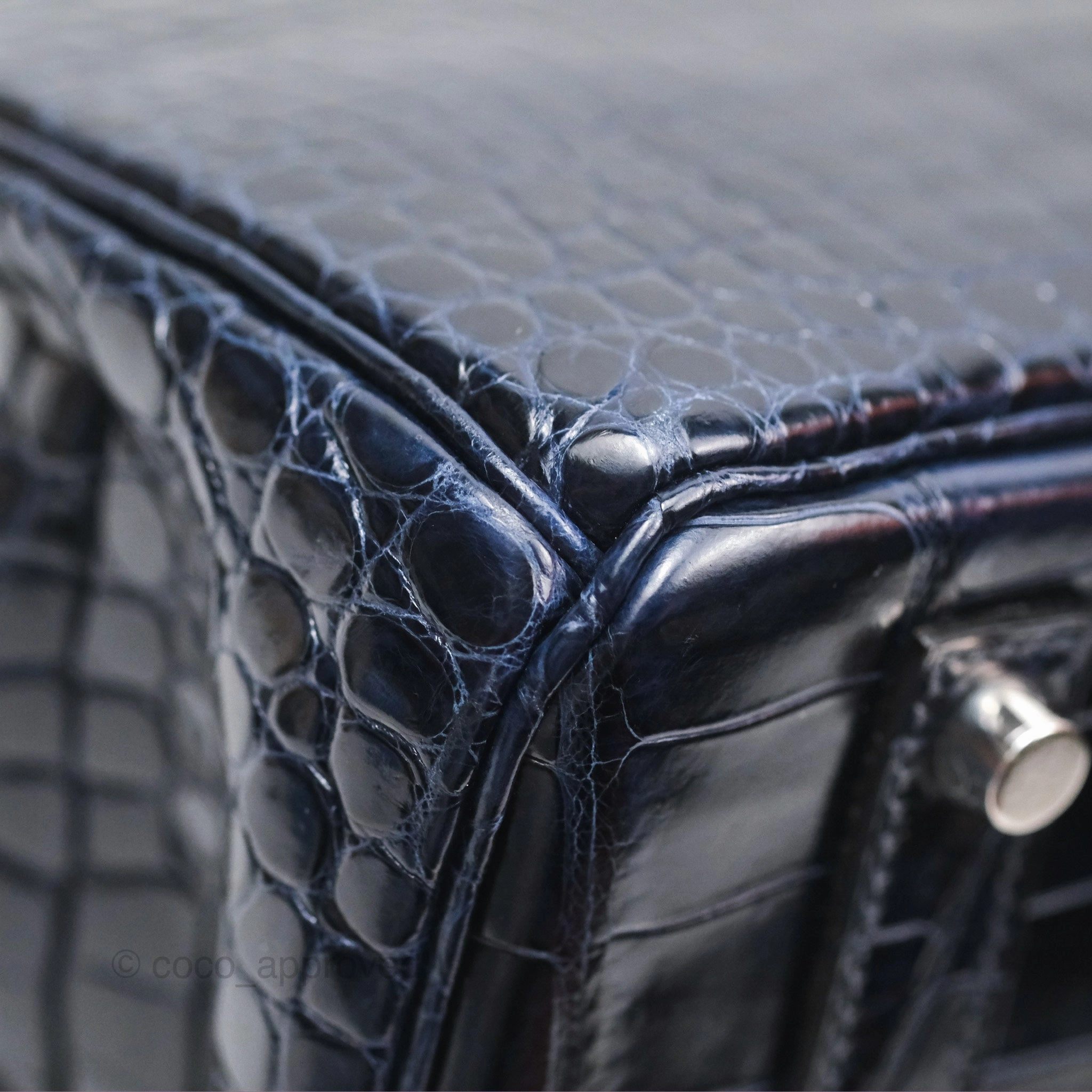 Herms Birkin 35 Porosus Marine 78 Palladium Hardware