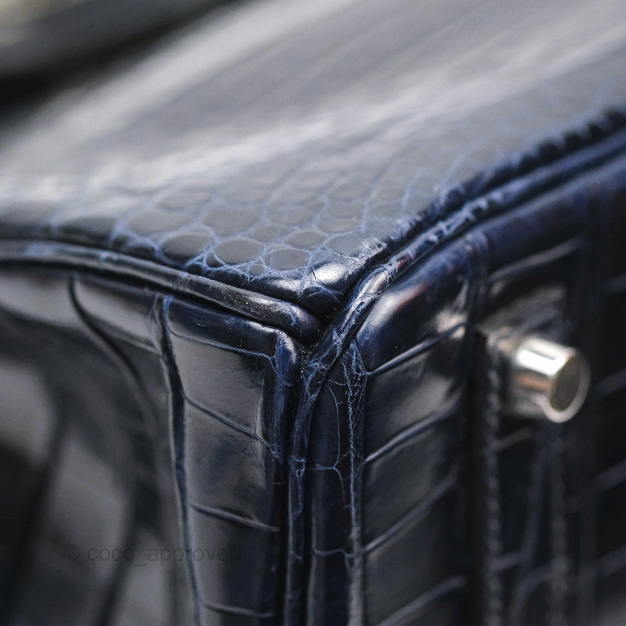 Herms Birkin 35 Porosus Marine 78 Palladium Hardware