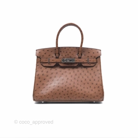Herms Birkin Retourne 30 Dark Brown Ostrich Palladium Hardware