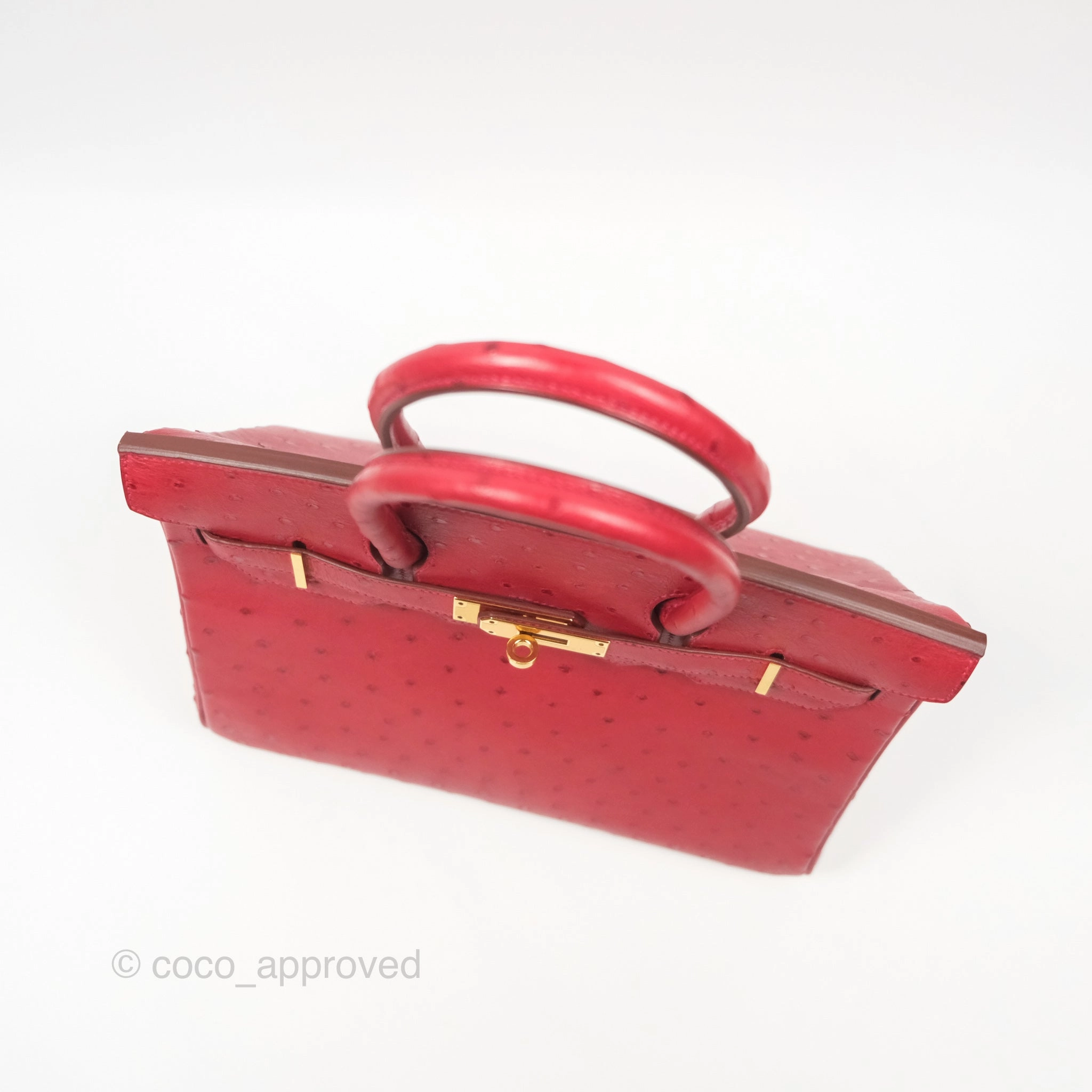 Herms Birkin Retourne 30 Rouge Vif 53 Ostrich Gold Hardware