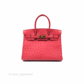 Herms Birkin Retourne 30 Rouge Vif 53 Ostrich Gold Hardware