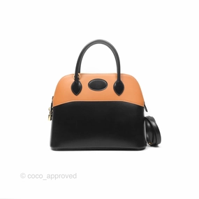 Herms Bolide 31 Noir 89 / Natural Box Leather Gold Hardware