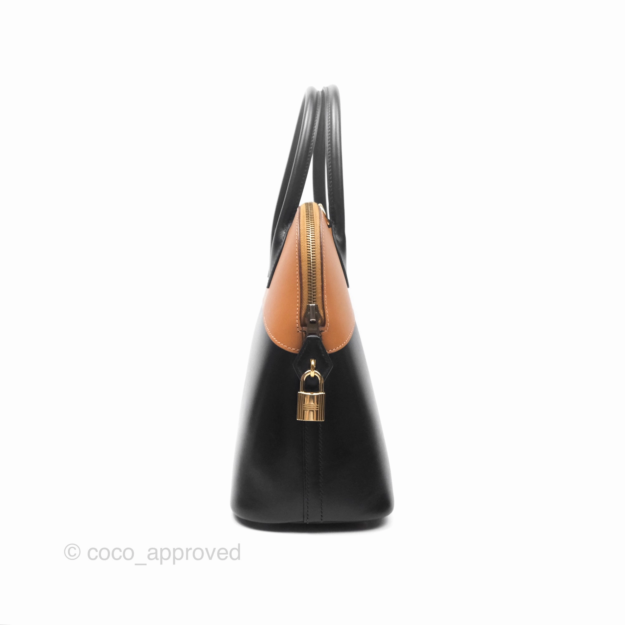 Herms Bolide 31 Noir 89 / Natural Box Leather Gold Hardware