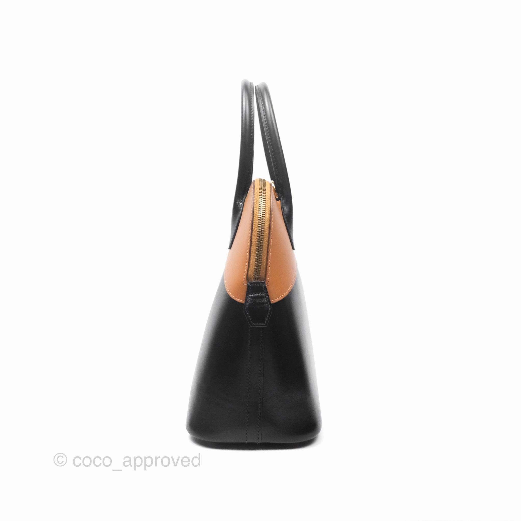 Herms Bolide 31 Noir 89 / Natural Box Leather Gold Hardware