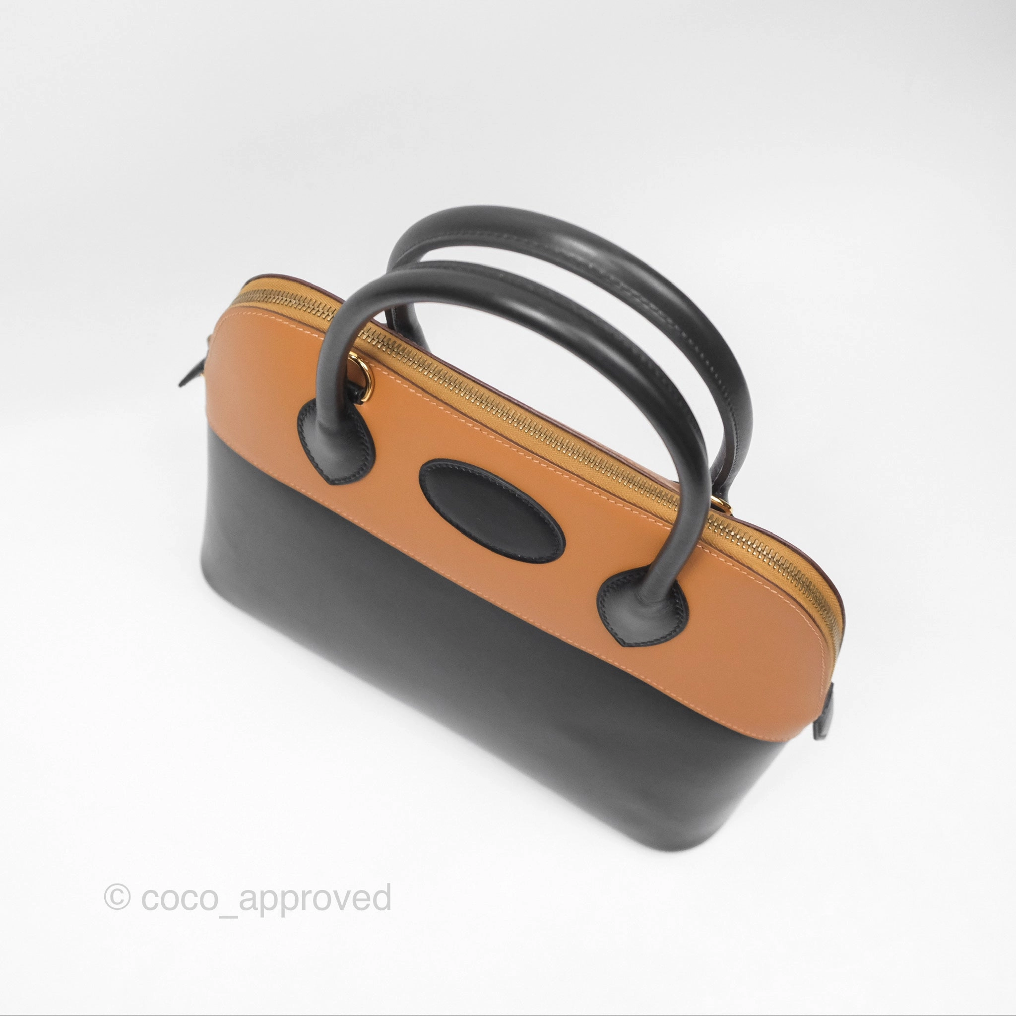 Herms Bolide 31 Noir 89 / Natural Box Leather Gold Hardware