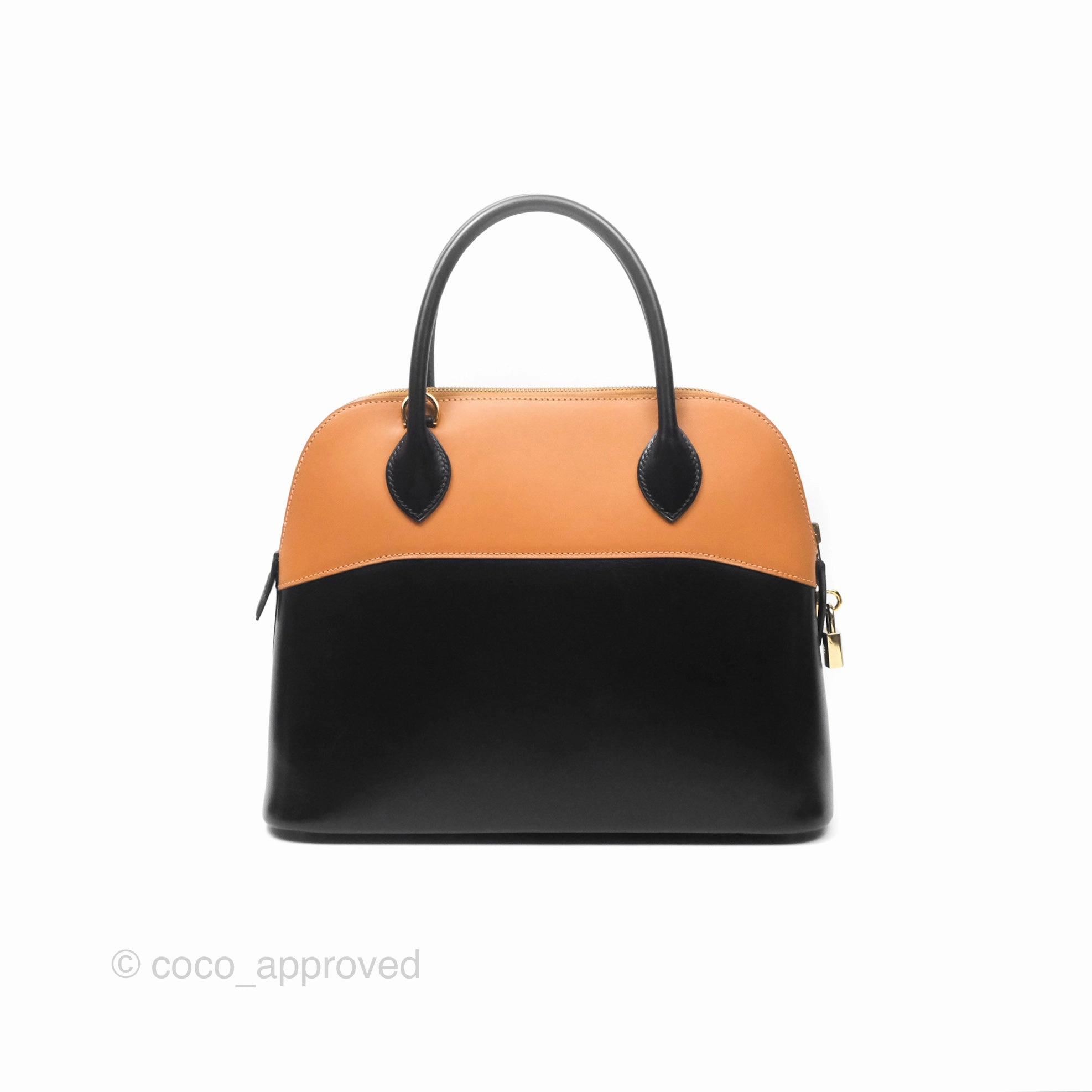 Herms Bolide 31 Noir 89 / Natural Box Leather Gold Hardware