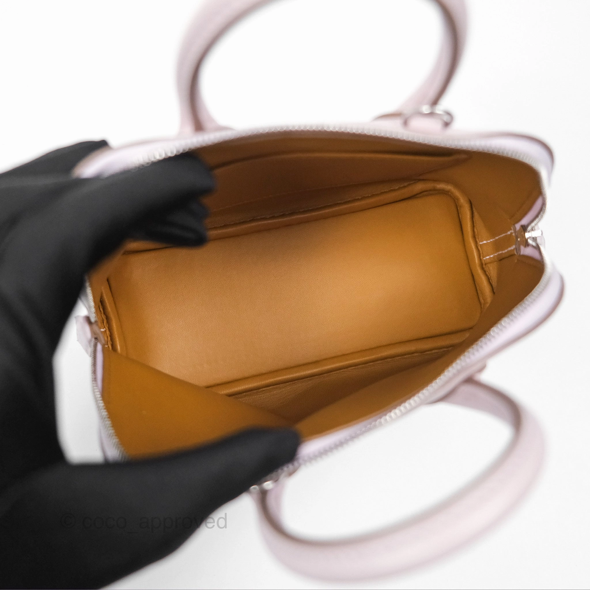 Herms Bolide Mini 1923 Evercolor Mauve Pale 09/ Caramel 28 Palladium Hardware
