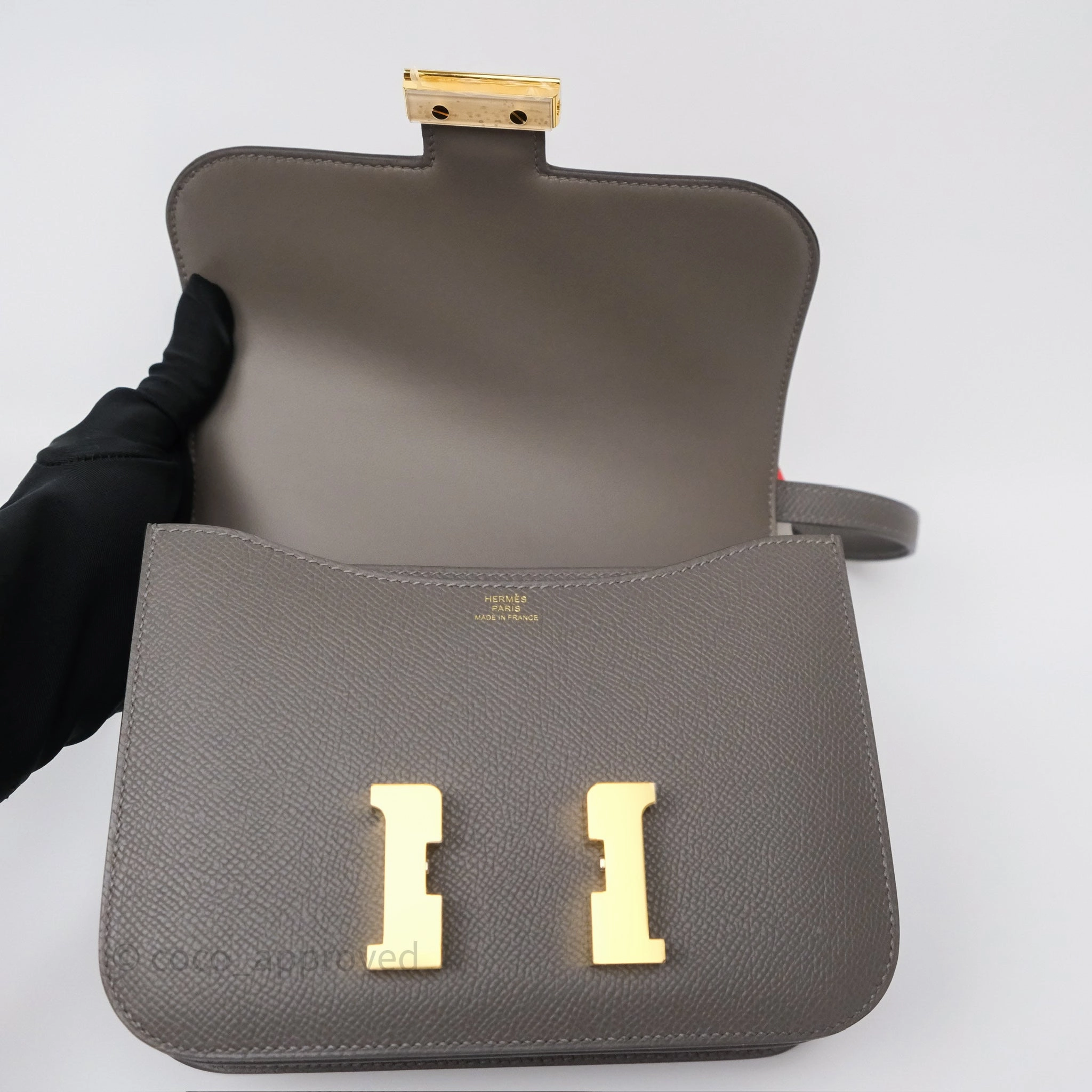 Herms Constance III Mini Veau Epsom 0L Gris Meyer Gold Hardware