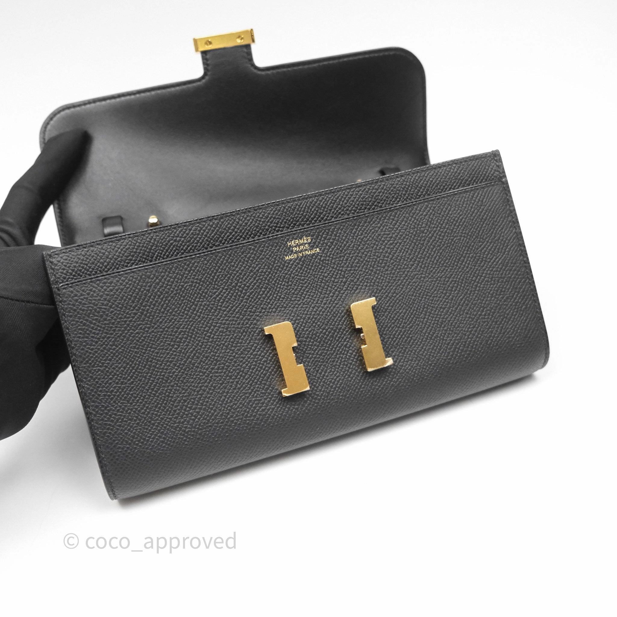 Herms Constance Long To Go Wallet Black Noir 89 Epsom Gold Hardware