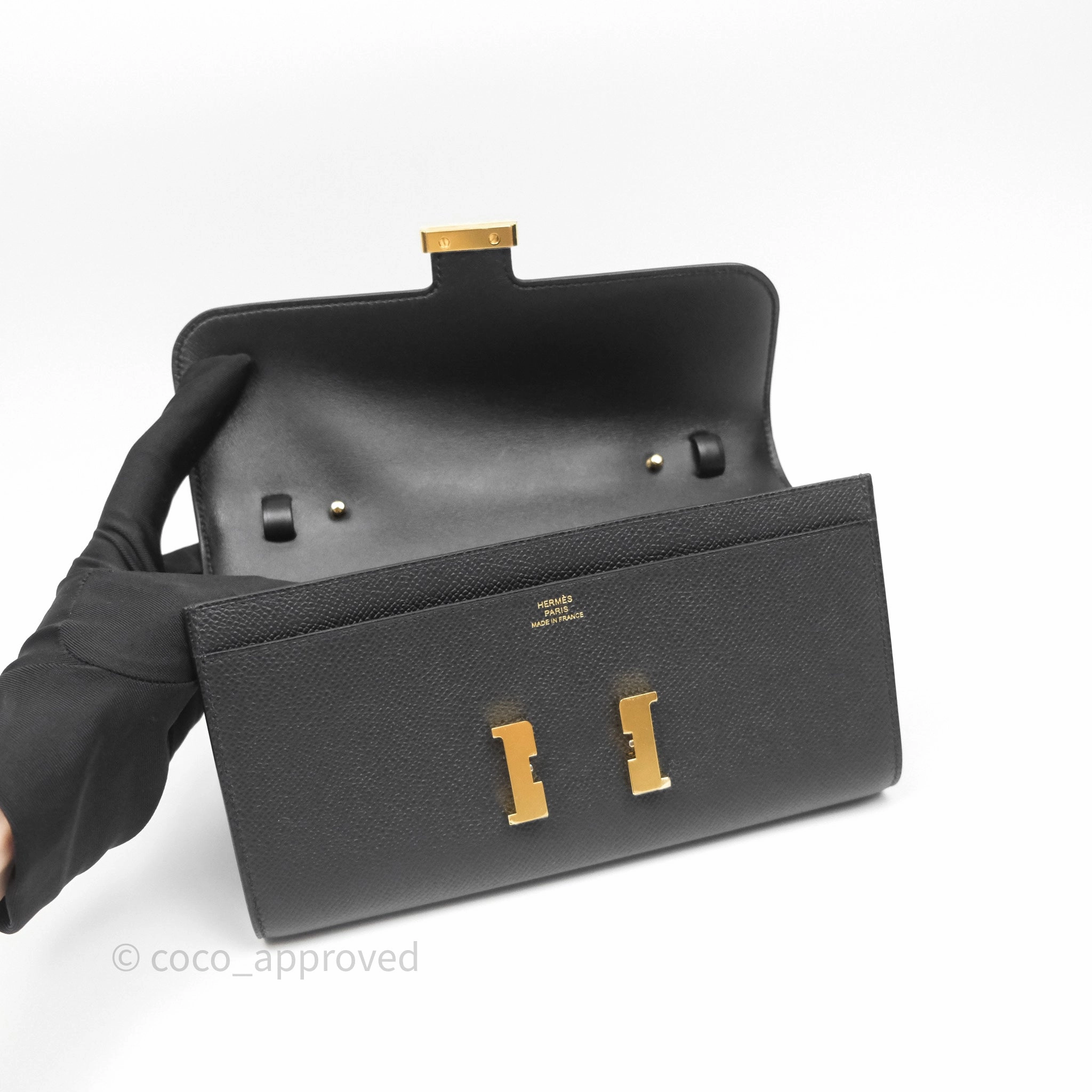 Herms Constance Long To Go Wallet Black Noir 89 Epsom Gold Hardware
