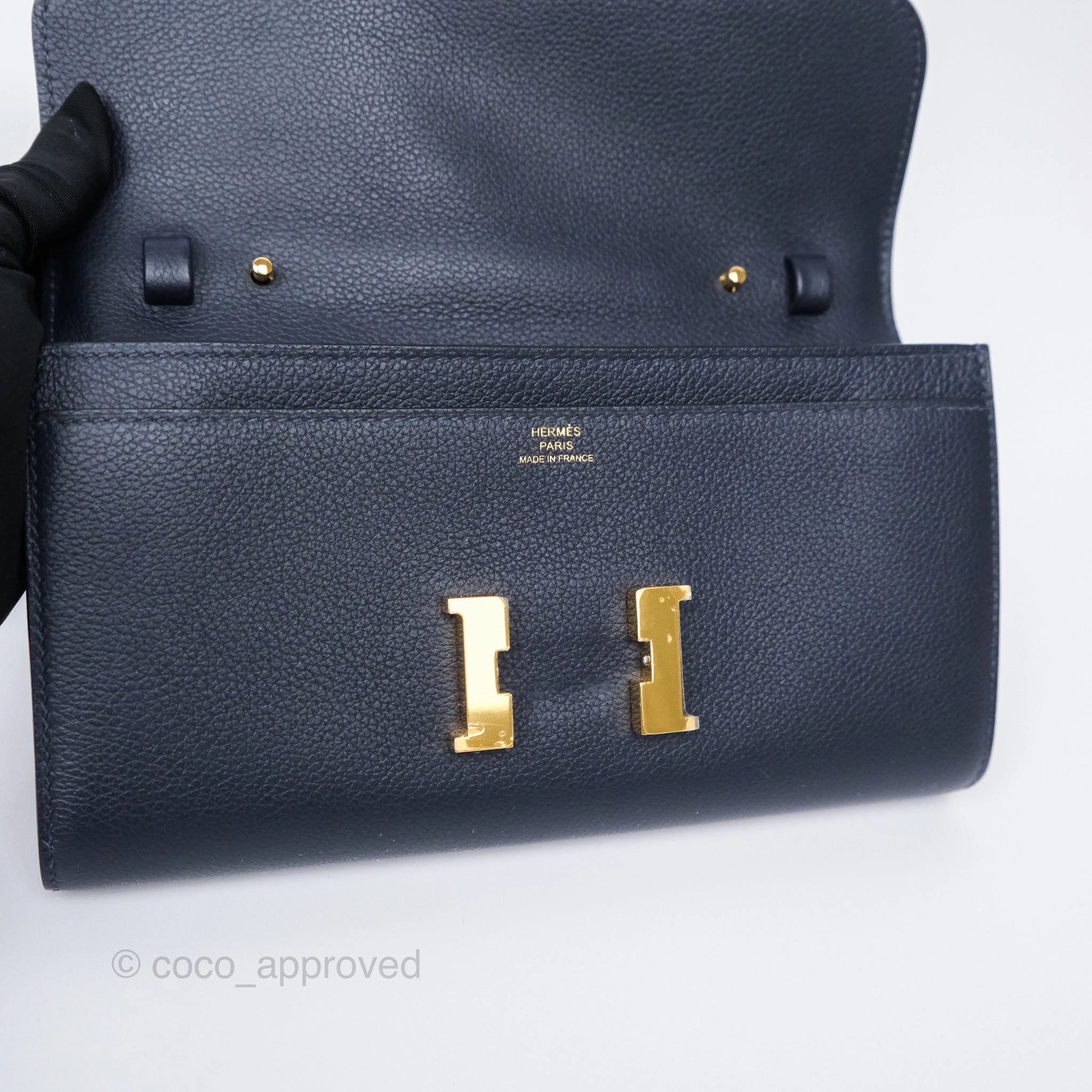 Herms Constance Long To Go Wallet Blue Nuit 2Z Evercolor Gold Hardware