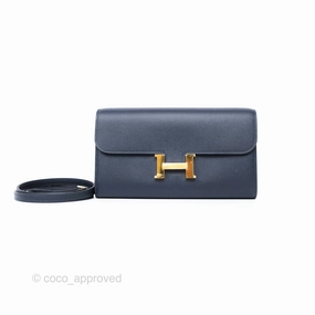 Herms Constance Long To Go Wallet Blue Nuit 2Z Evercolor Gold Hardware