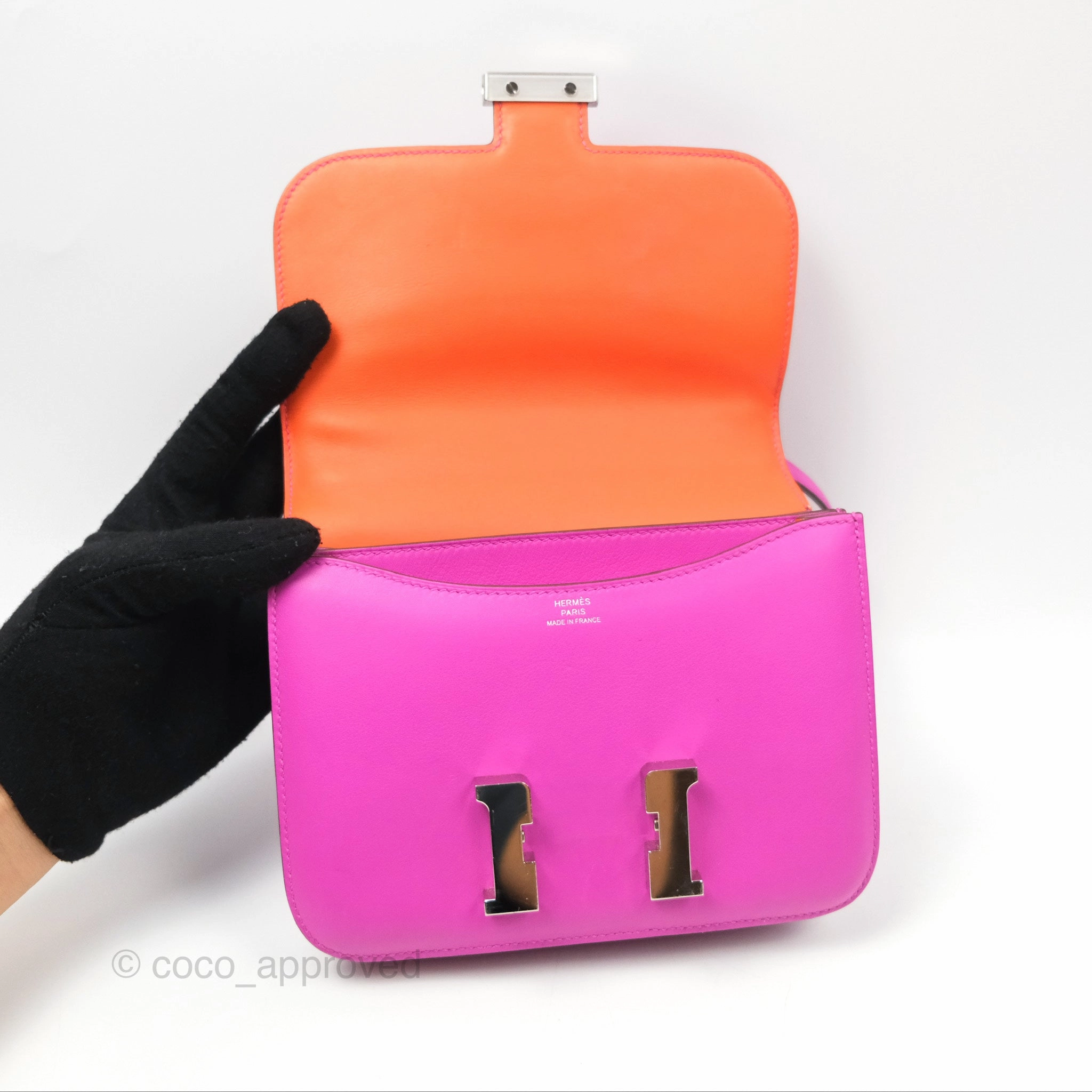 Herms Constance Mini 18 Swift Magnolia/Orange Palladium Hardware