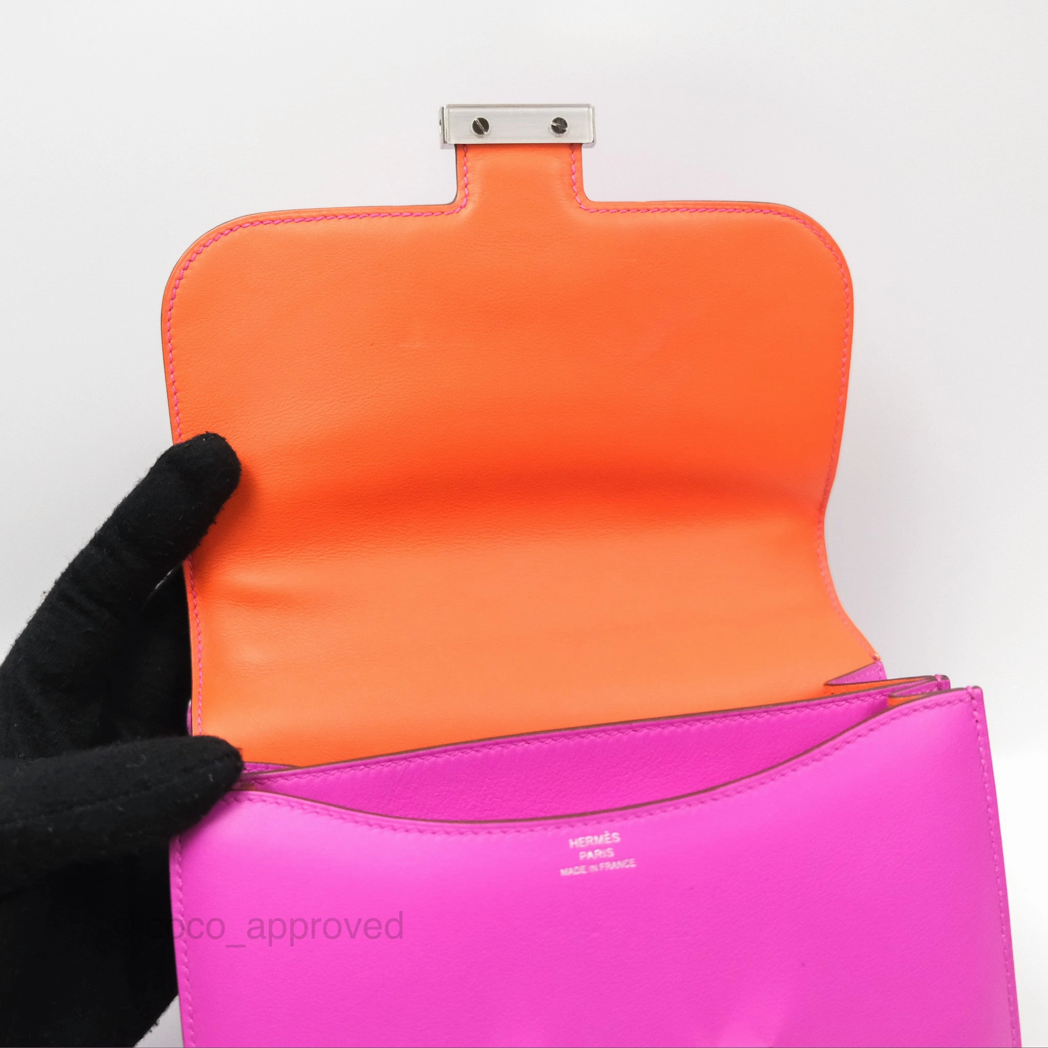 Herms Constance Mini 18 Swift Magnolia/Orange Palladium Hardware