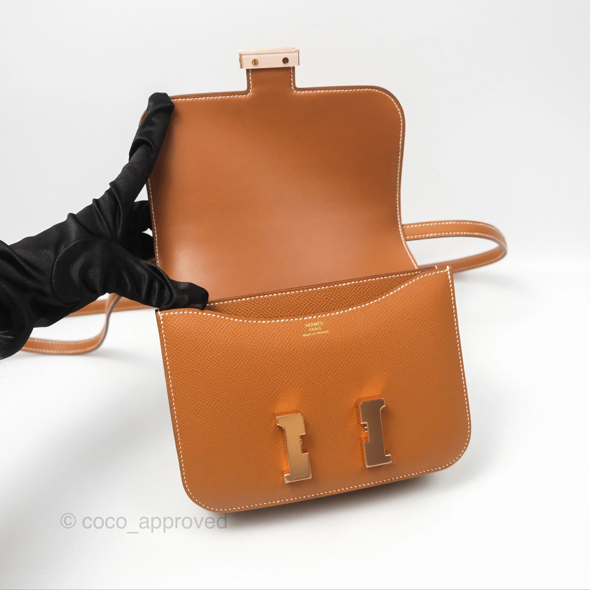 Herms Constance Mini 18 with Mirror Gold Epsom Rose Gold Hardware