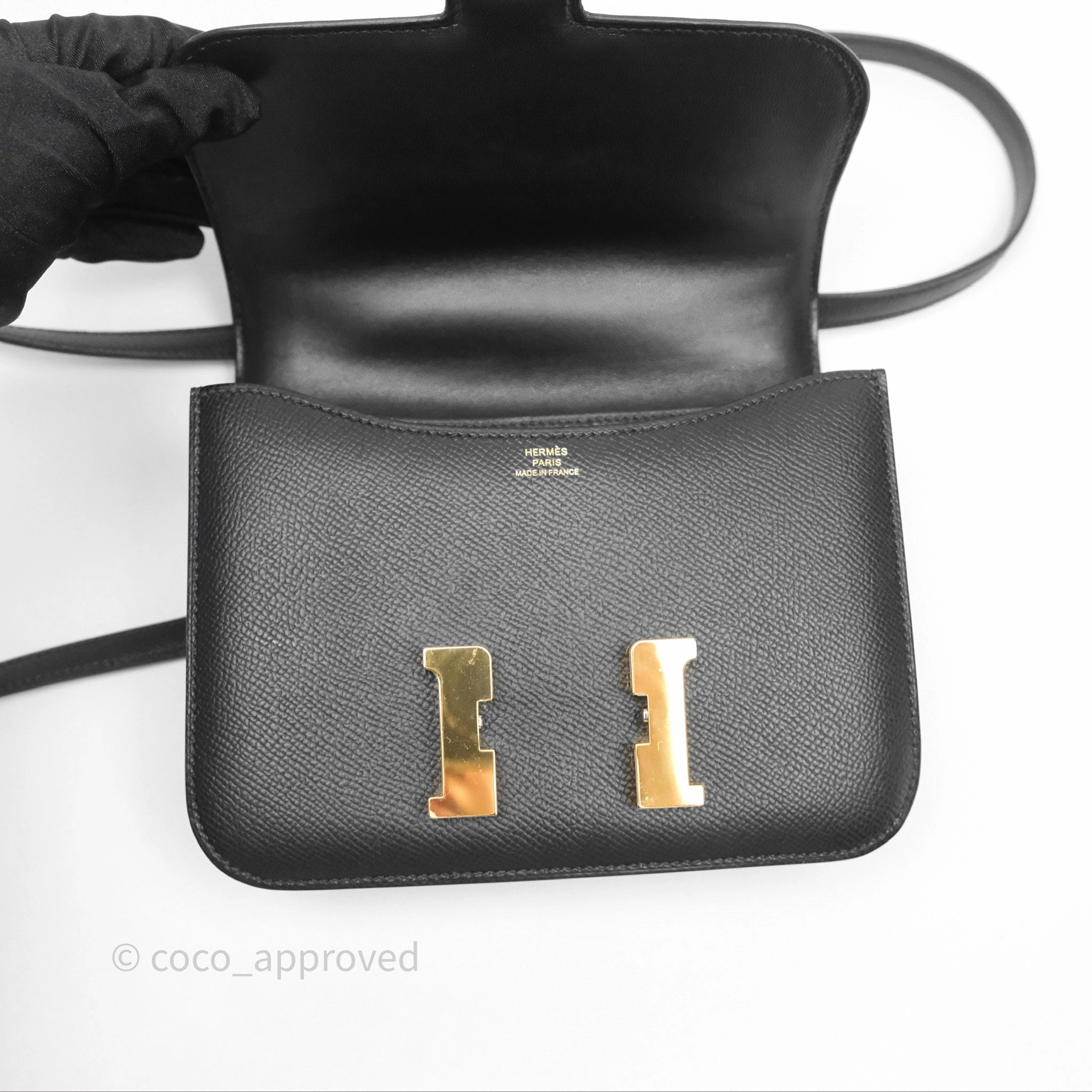 Herms Constance Mini 18cm Black Noir 89 Epsom Gold Hardware