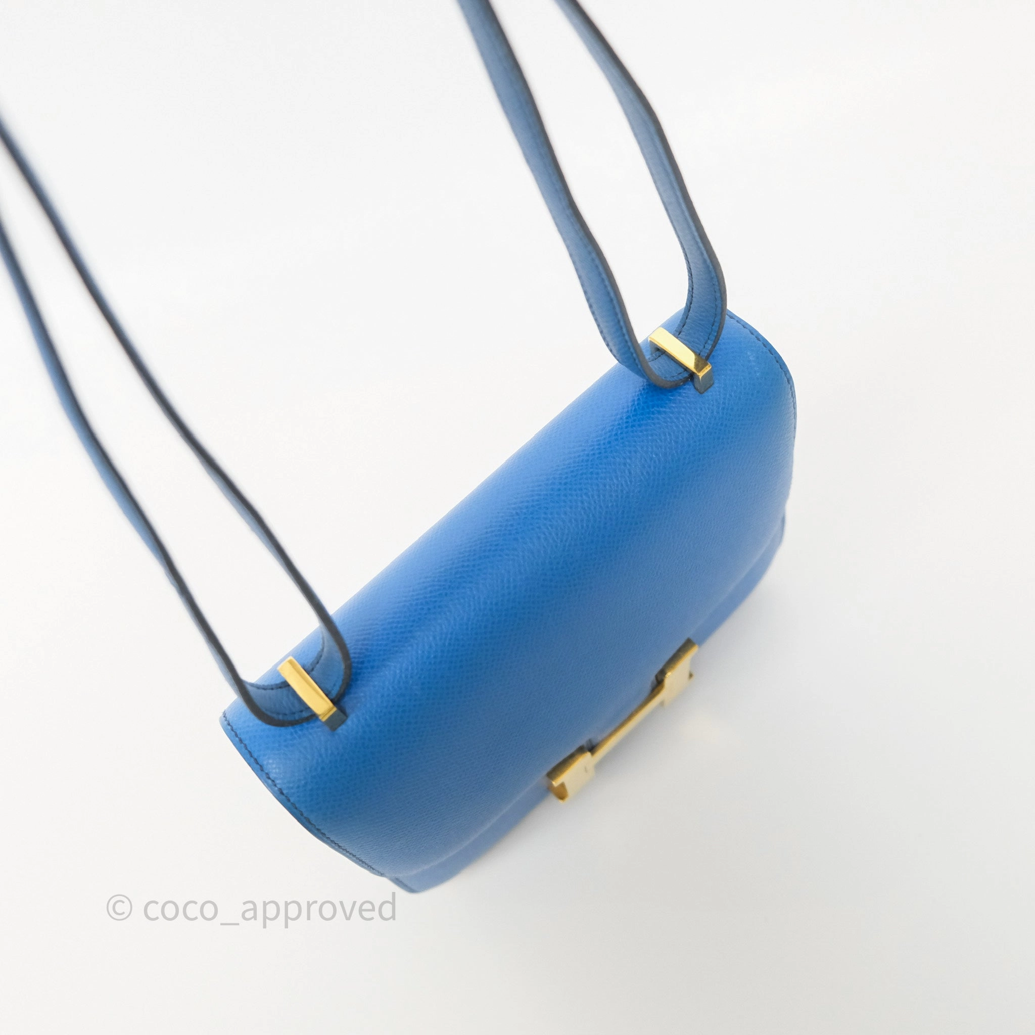 Herms Constance Mini 18cm Bleu Izmir 7W Epsom Gold Hardware
