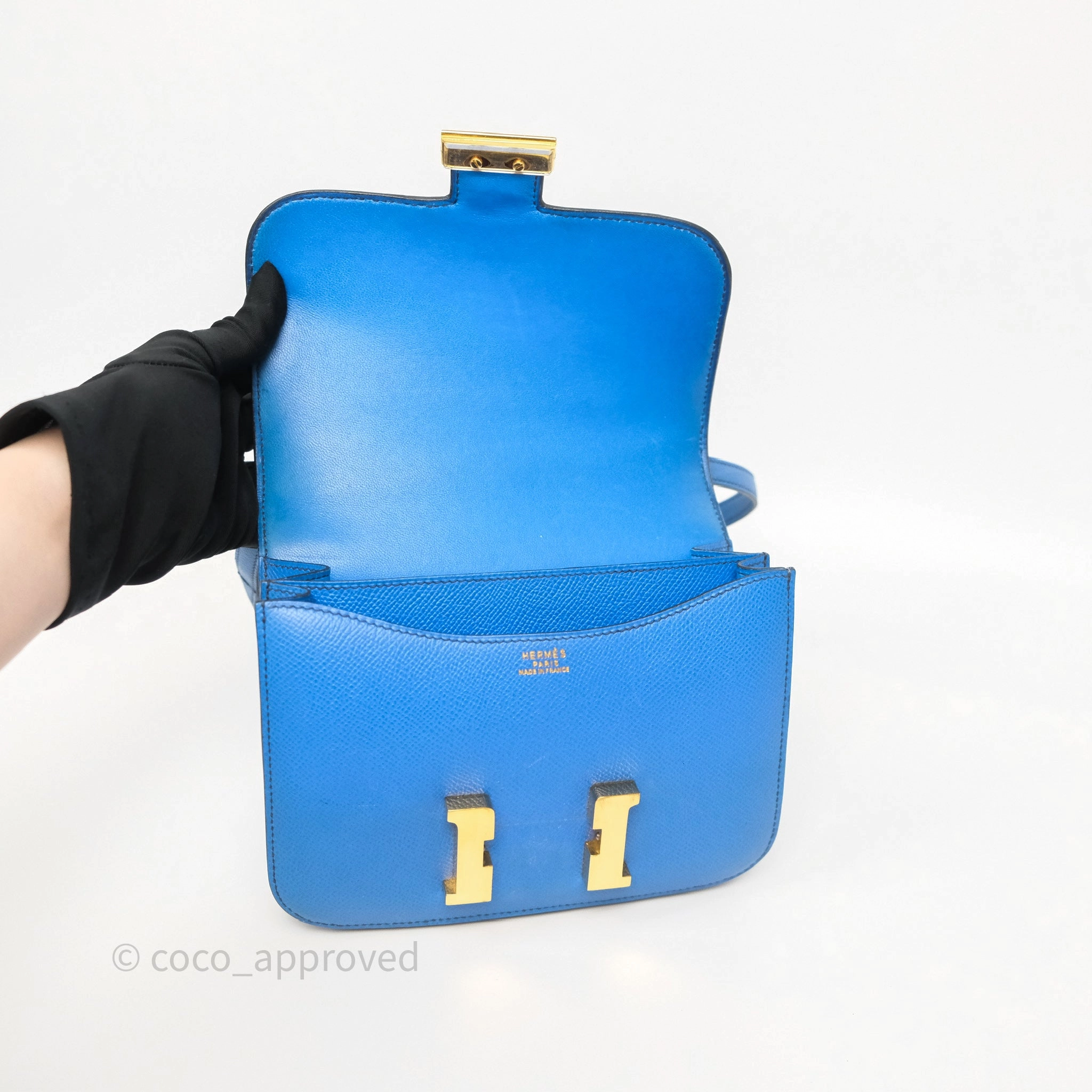 Herms Constance Mini 18cm Bleu Izmir 7W Epsom Gold Hardware