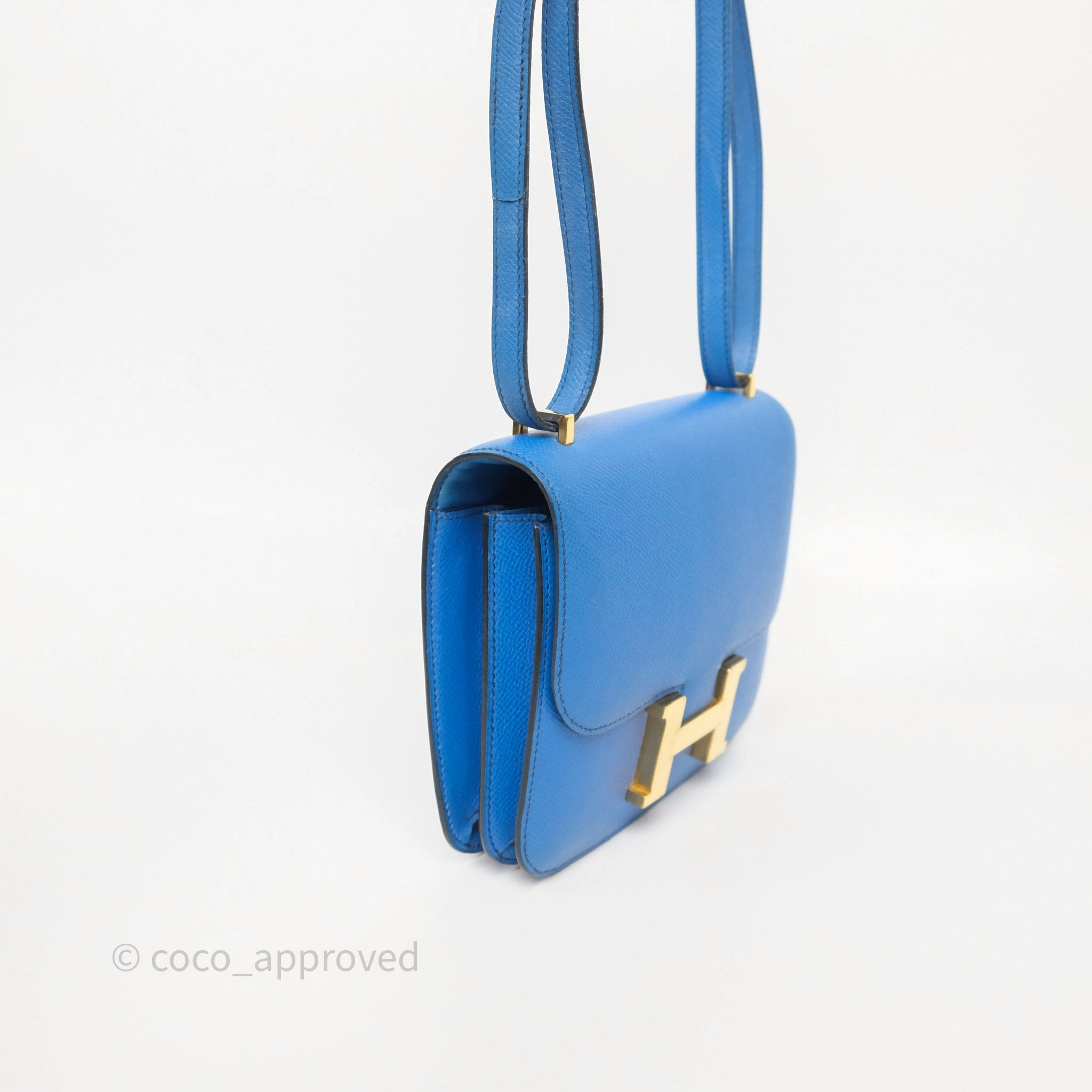 Herms Constance Mini 18cm Bleu Izmir 7W Epsom Gold Hardware