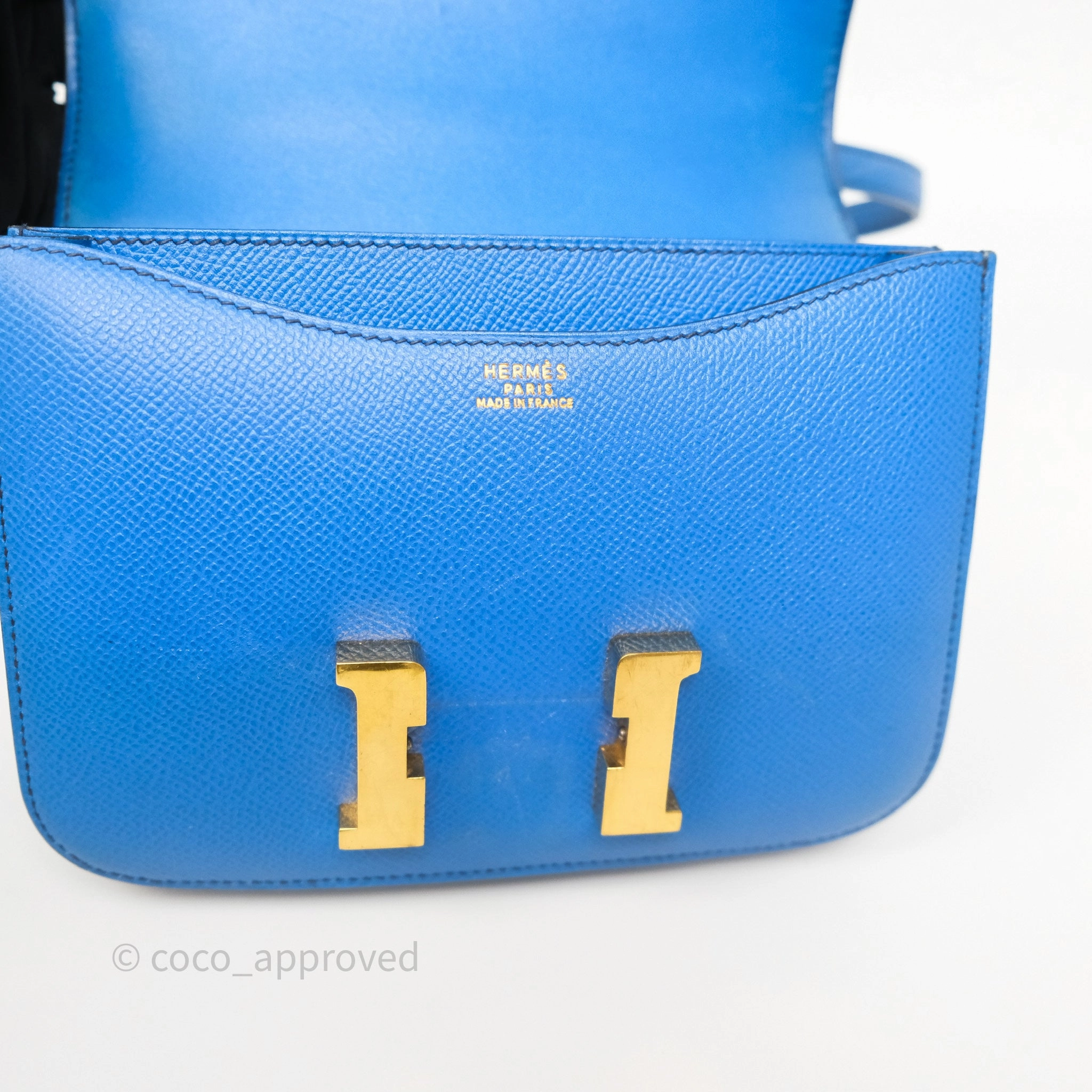 Herms Constance Mini 18cm Bleu Izmir 7W Epsom Gold Hardware