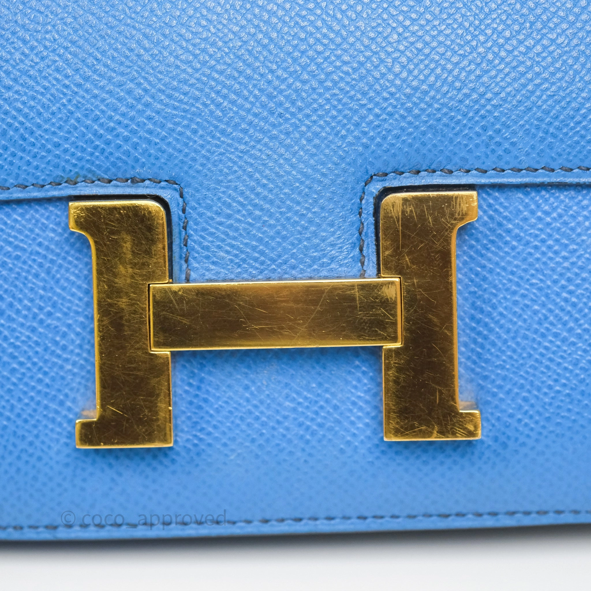 Herms Constance Mini 18cm Bleu Izmir 7W Epsom Gold Hardware