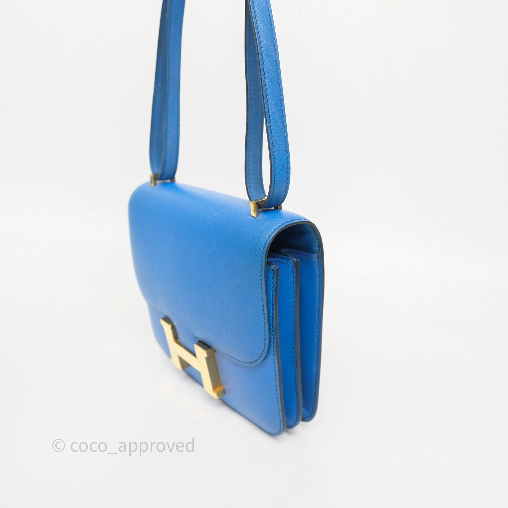 Herms Constance Mini 18cm Bleu Izmir 7W Epsom Gold Hardware