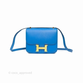 Herms Constance Mini 18cm Bleu Izmir 7W Epsom Gold Hardware