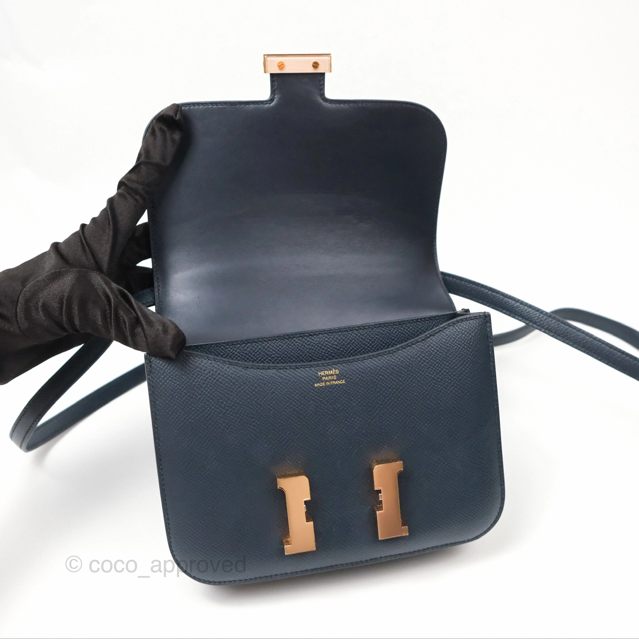 Herms Constance Mini 18cm Bleu Nuit 2Z Epsom Rose Gold Hardware