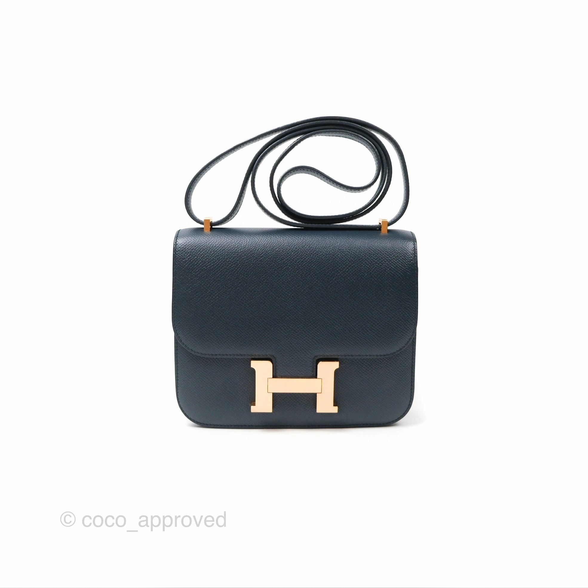 Herms Constance Mini 18cm Bleu Nuit 2Z Epsom Rose Gold Hardware