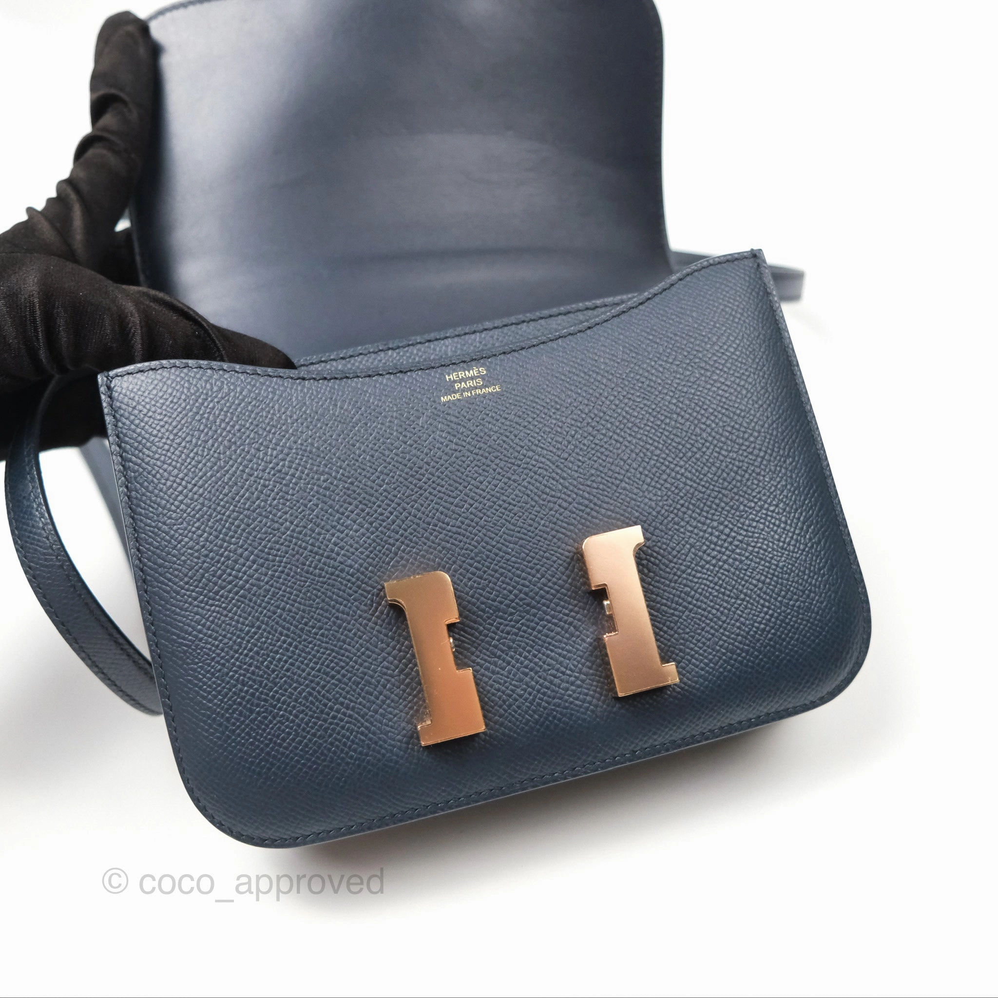 Herms Constance Mini 18cm Bleu Nuit 2Z Epsom Rose Gold Hardware