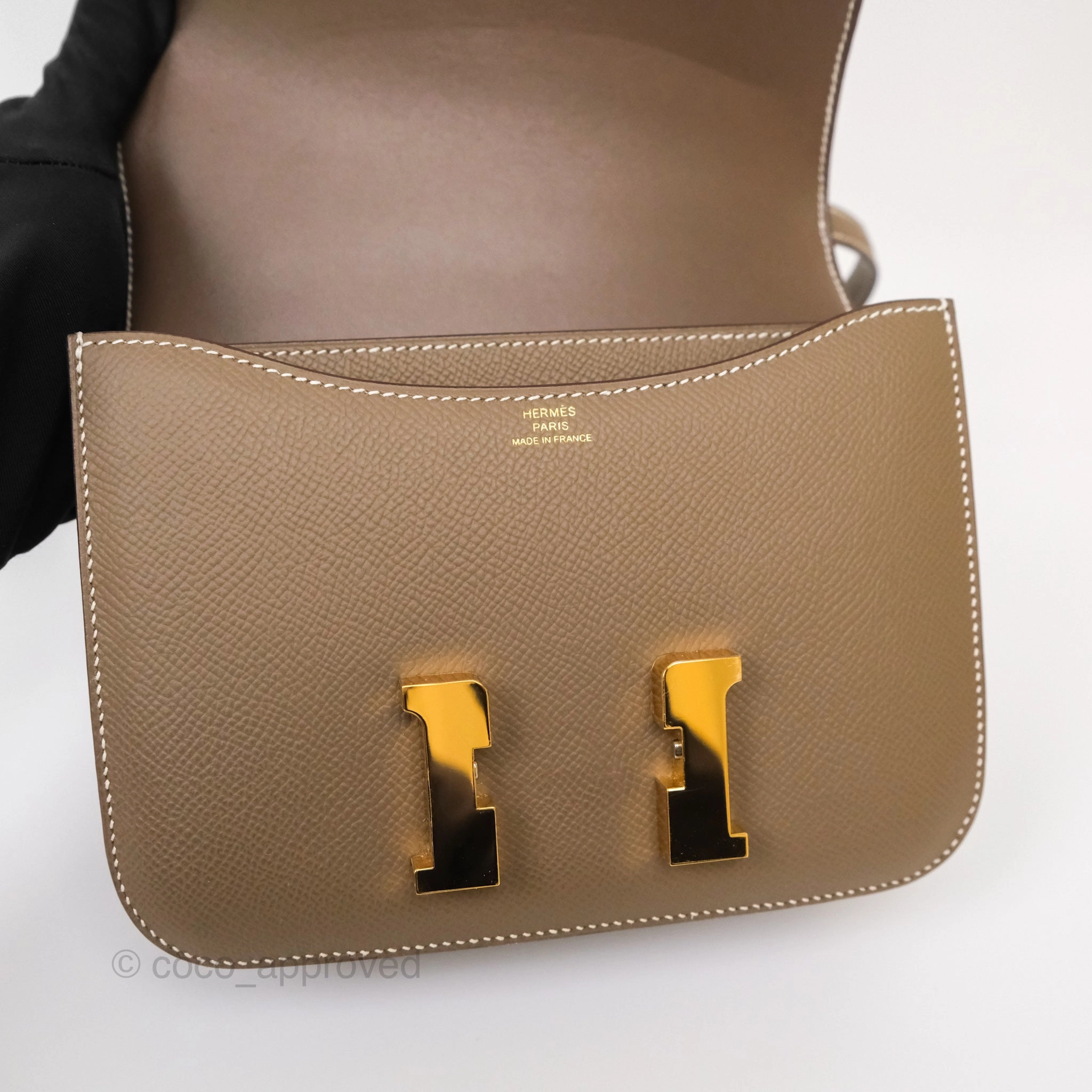 Herms Constance Mini 18cm Mirror Etoupe Epsom Gold Hardware