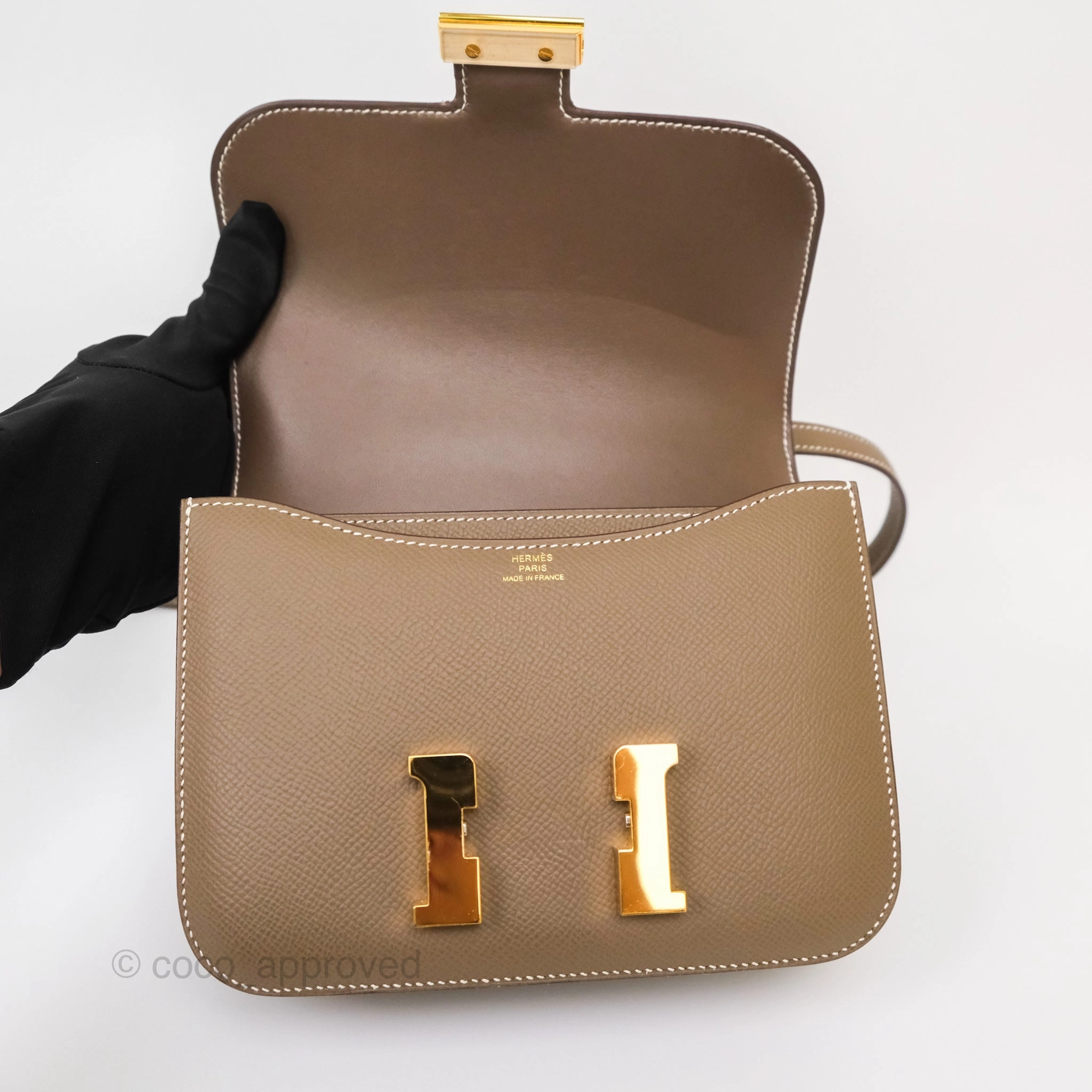Herms Constance Mini 18cm Mirror Etoupe Epsom Gold Hardware