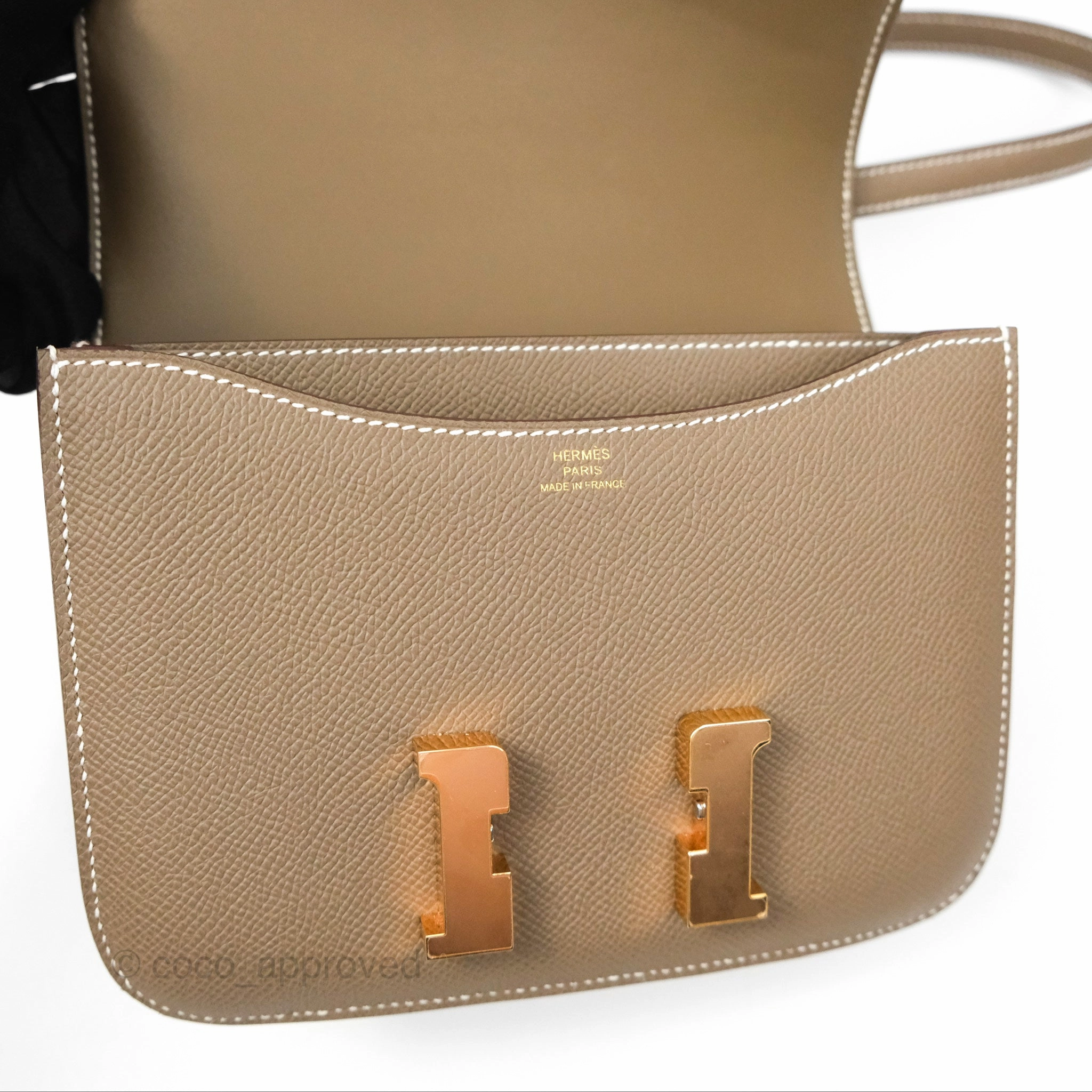 Herms Constance Mini 18cm Mirror Etoupe Epsom Rose Gold Hardware