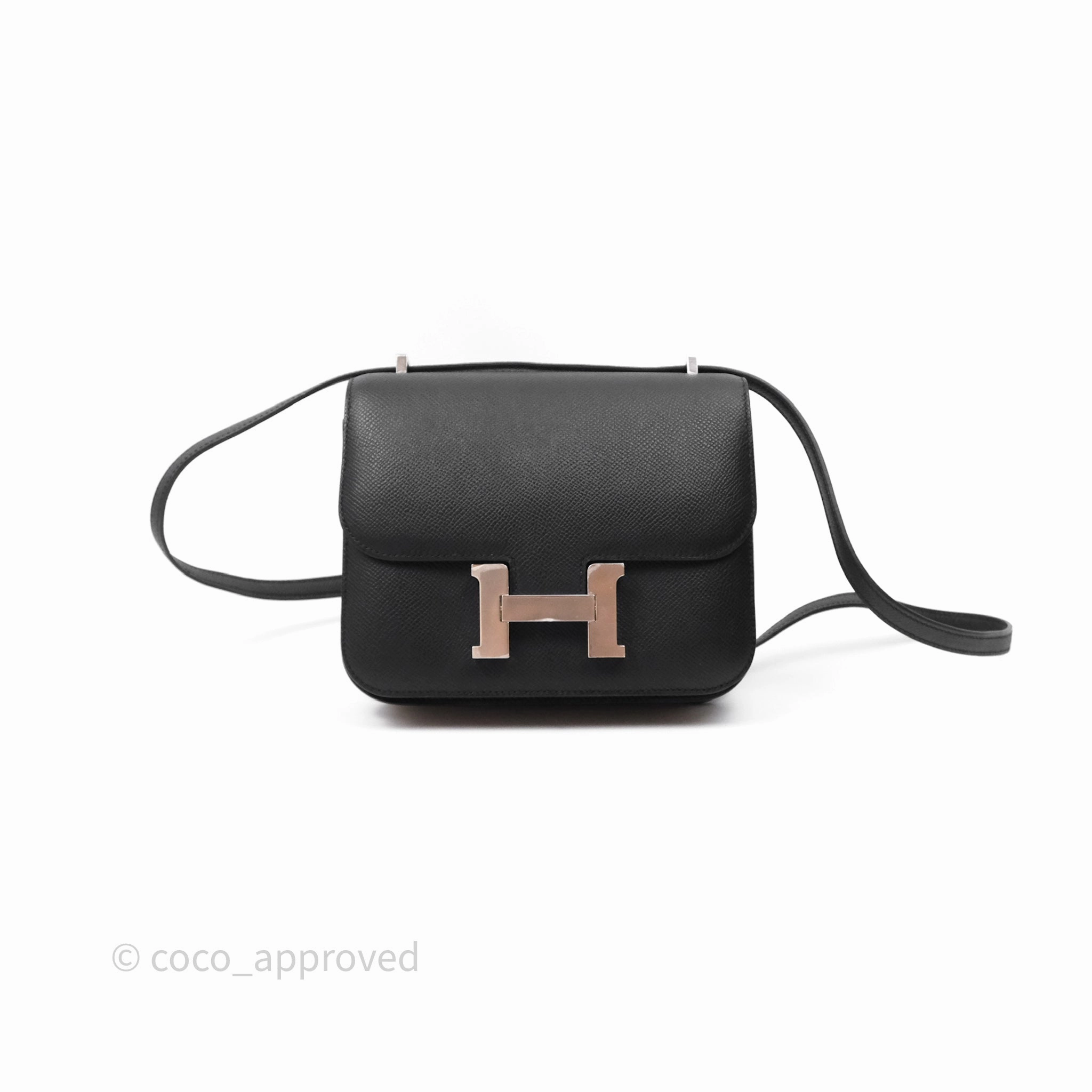 Herms Constance Mini 18cm Mirror Noir 89 Epsom Palladium Hardware
