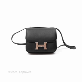 Herms Constance Mini 18cm Mirror Noir 89 Epsom Palladium Hardware