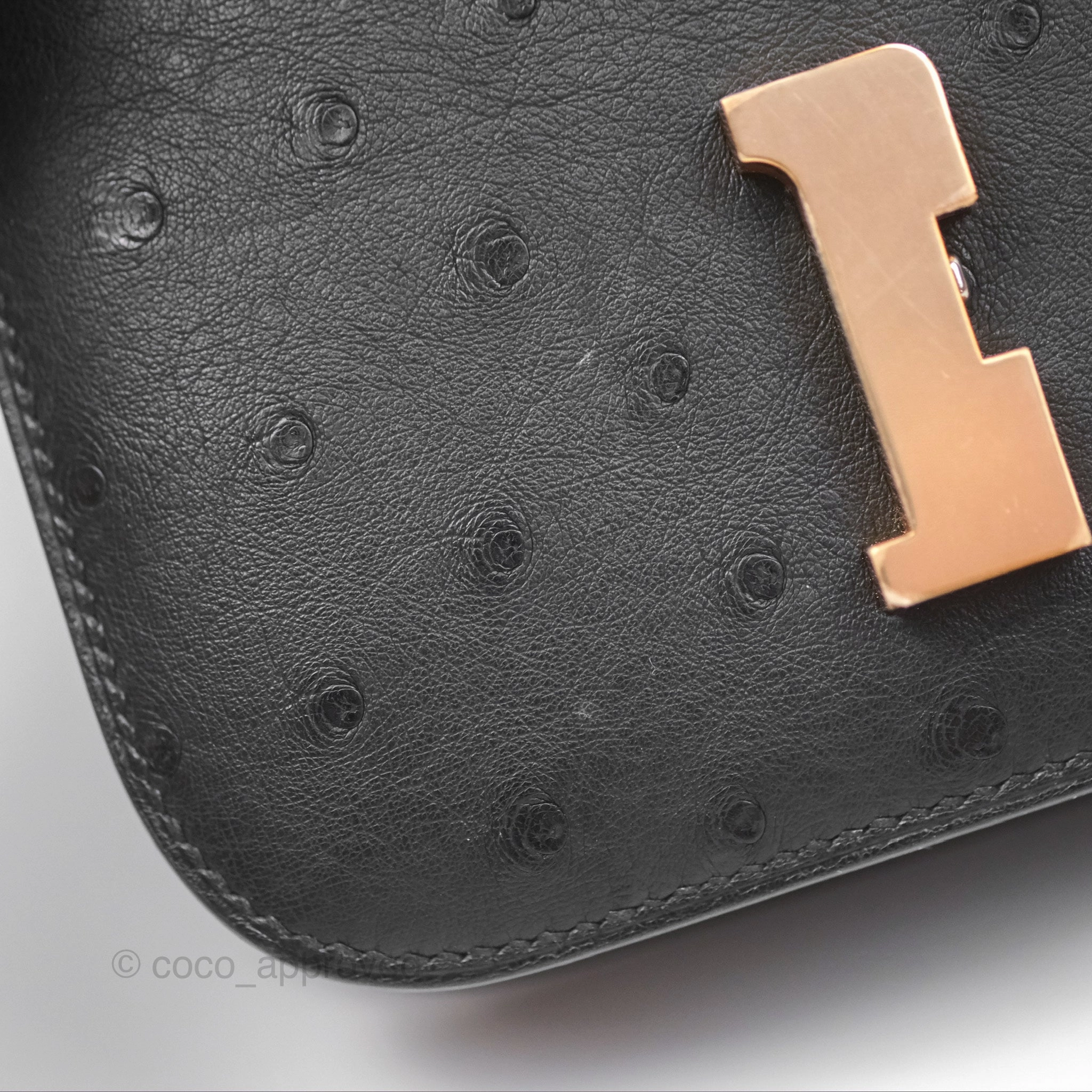 Herms Constance Mini 18cm Noir 89 Ostrich Rose Gold Hardware