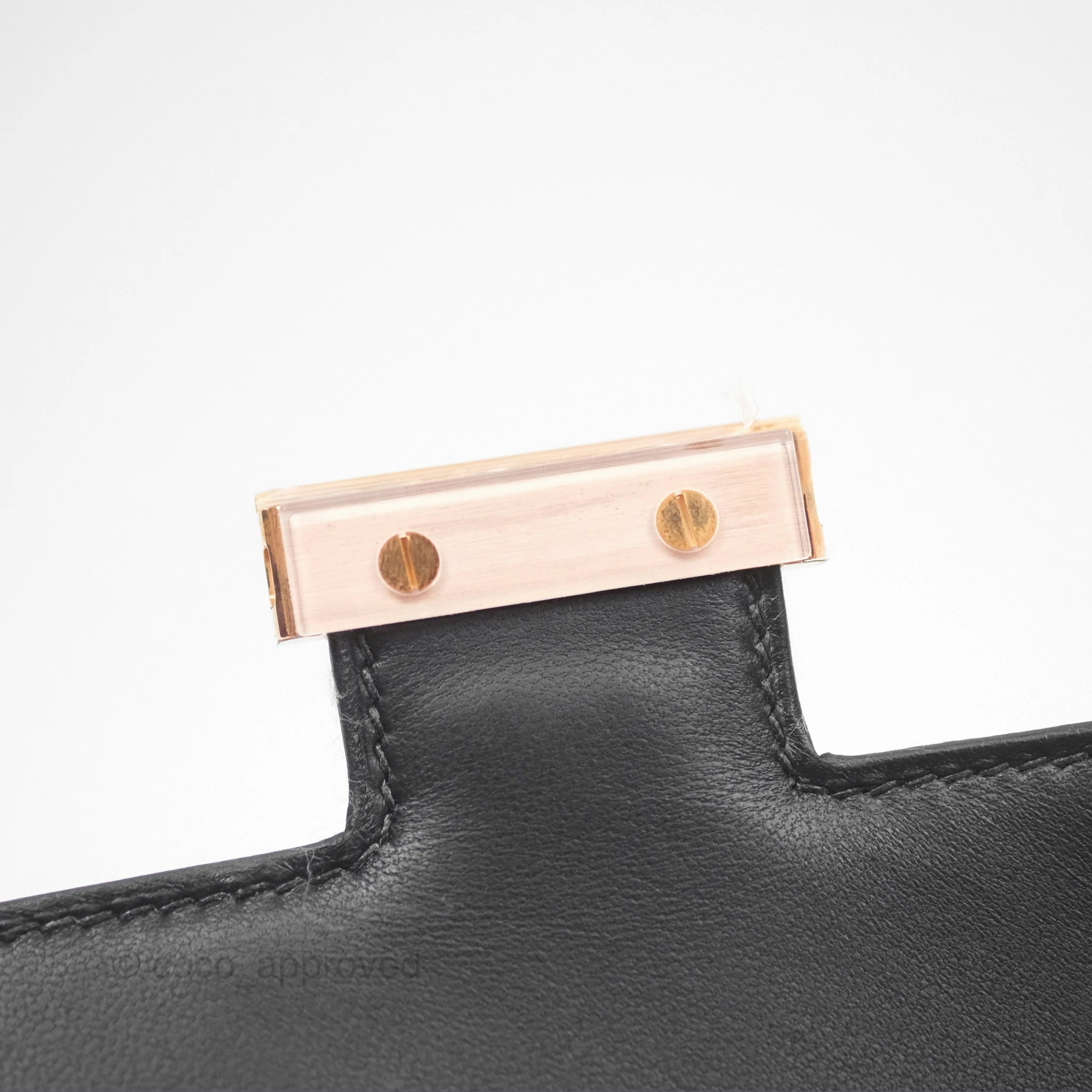 Herms Constance Mini 18cm Noir 89 Ostrich Rose Gold Hardware