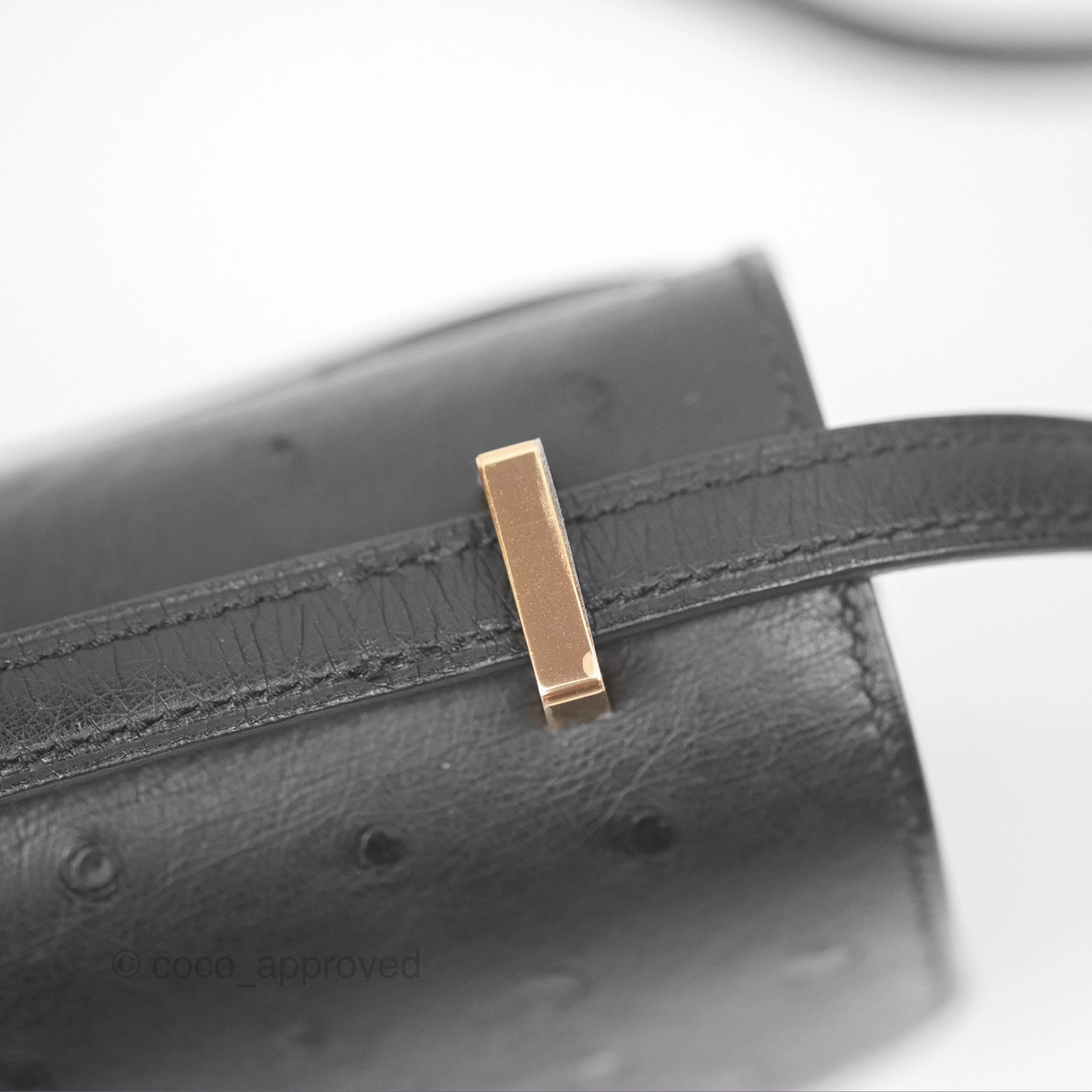 Herms Constance Mini 18cm Noir 89 Ostrich Rose Gold Hardware