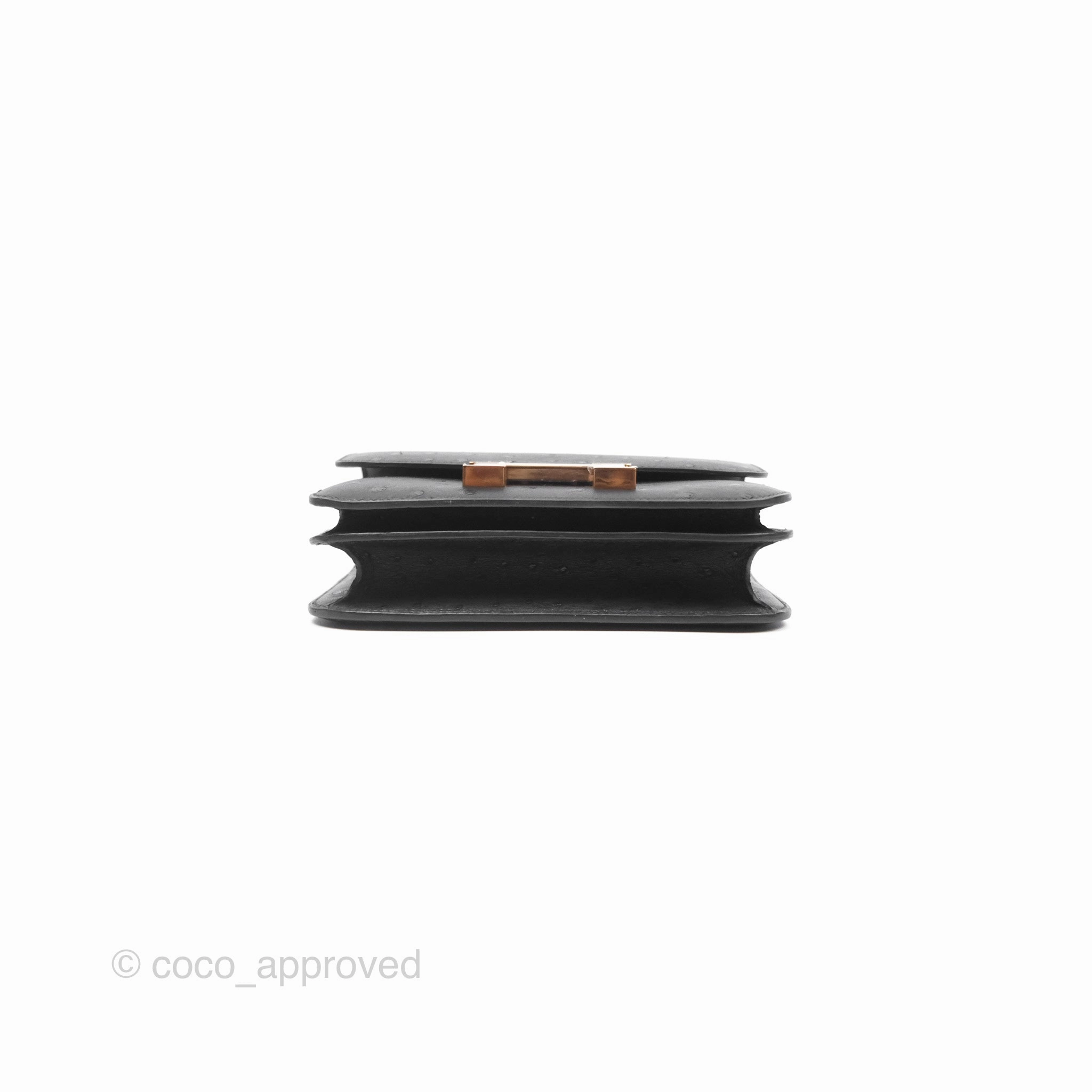 Herms Constance Mini 18cm Noir 89 Ostrich Rose Gold Hardware