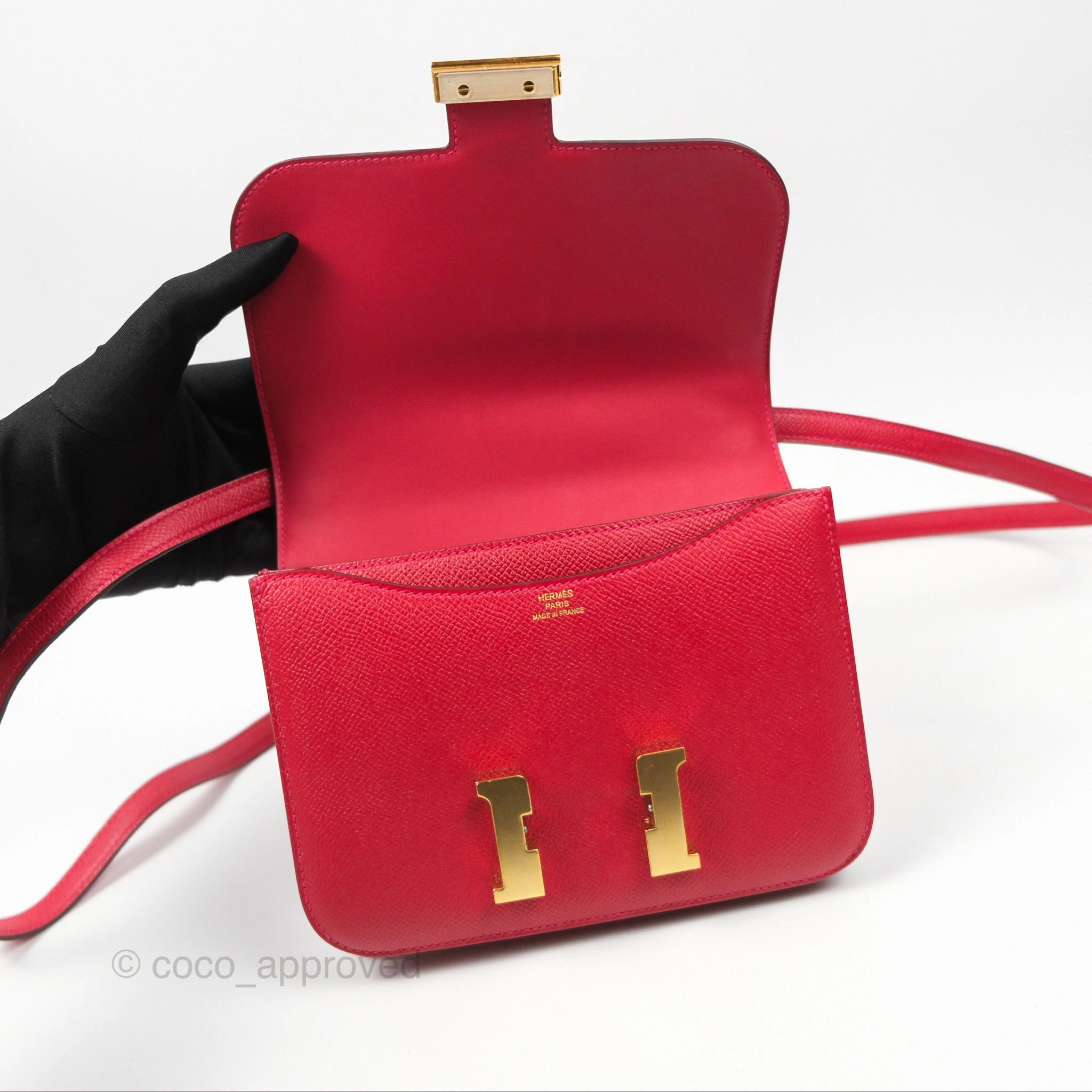 Herms Constance Mini 18cm Red Epsom Gold Hardware