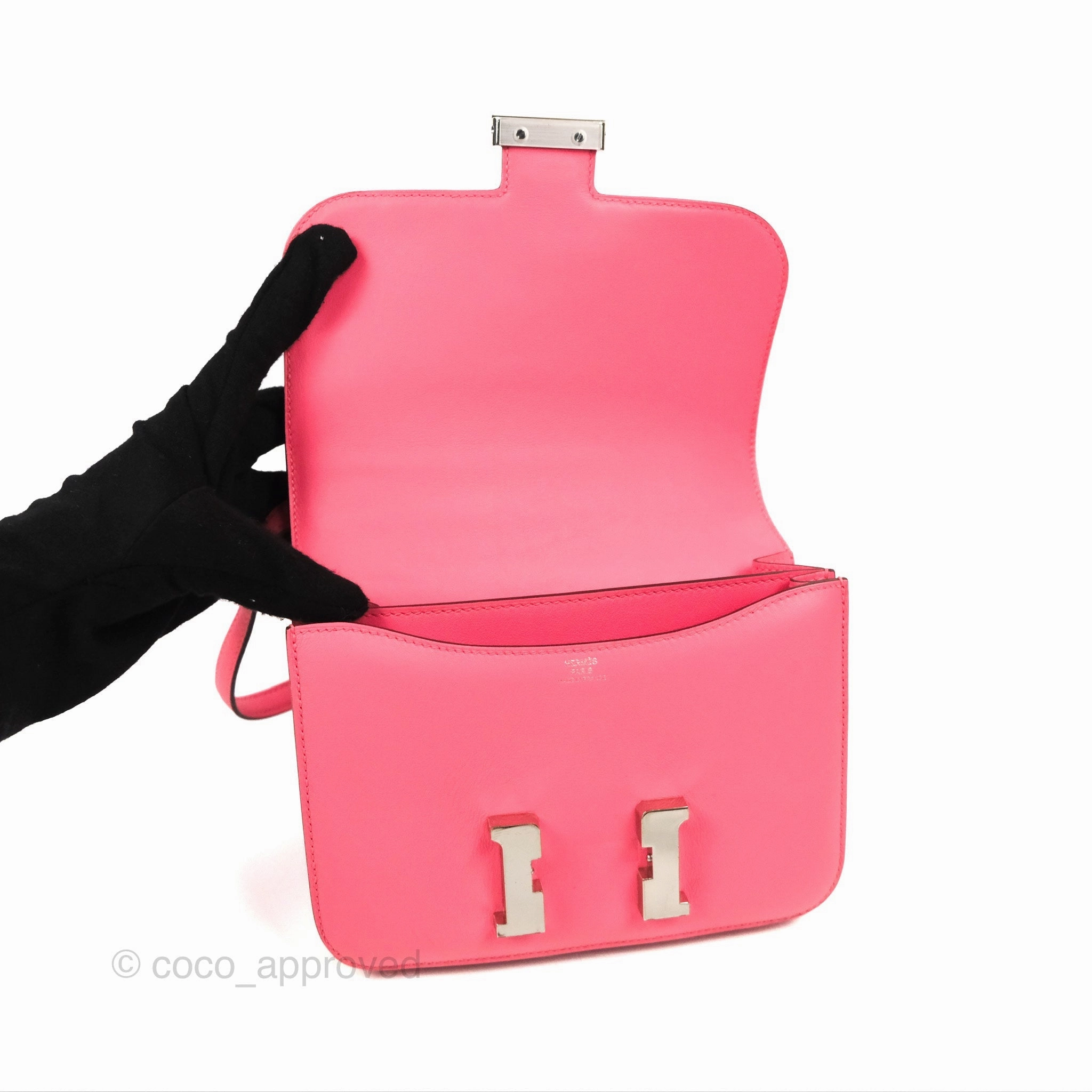Herms Constance Mini 18cm Rose Azalee Swift Palladium Hardware