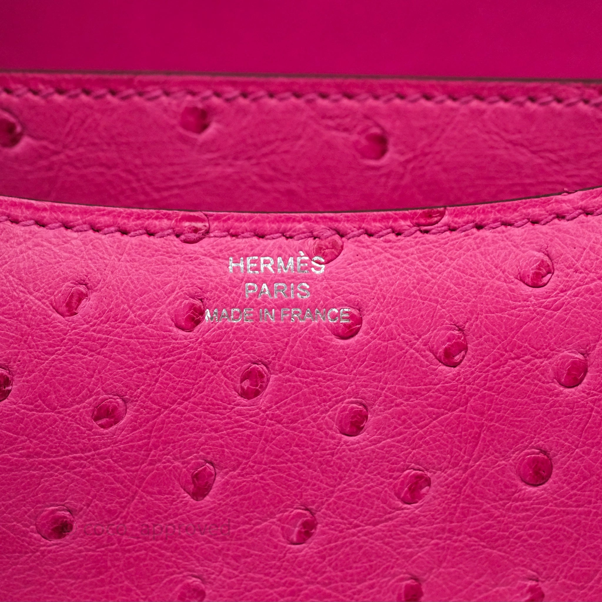 Herms Constance Mini 18cm Rose Tyrien E5 Ostrich Palladium Hardware