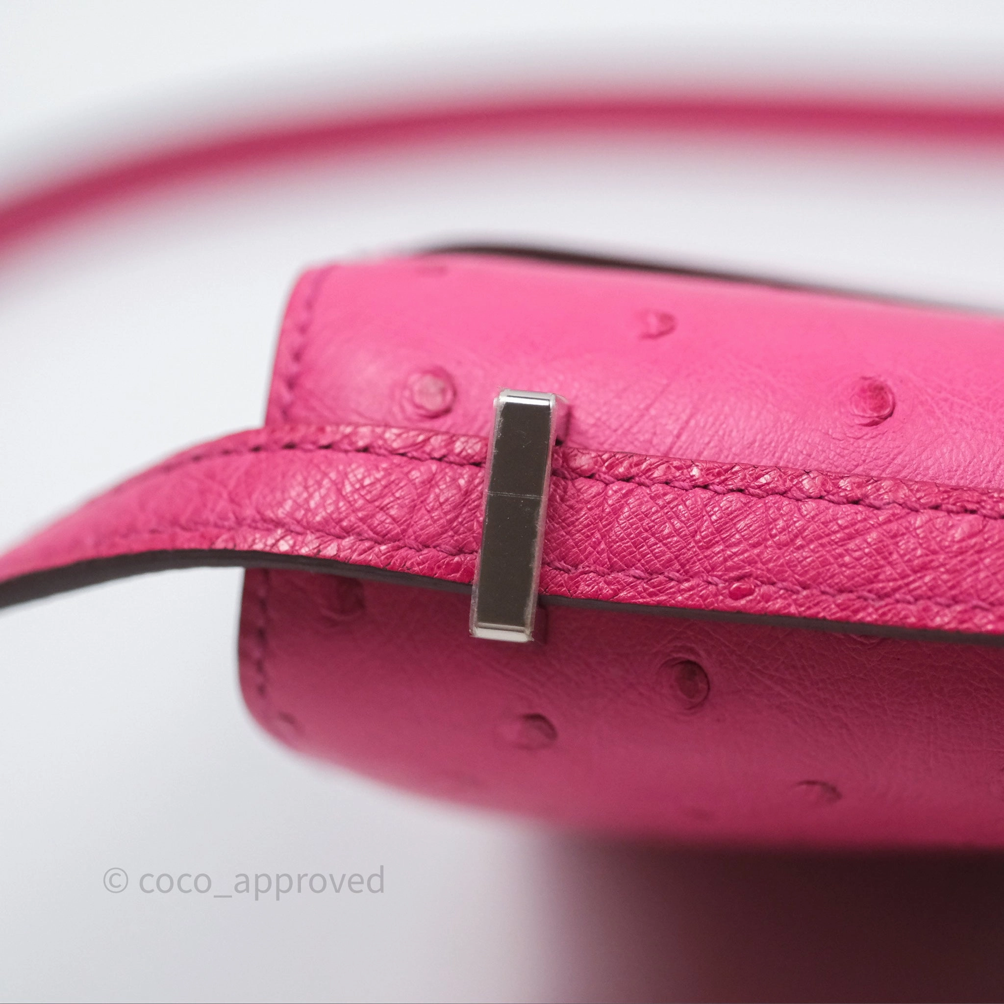 Herms Constance Mini 18cm Rose Tyrien E5 Ostrich Palladium Hardware