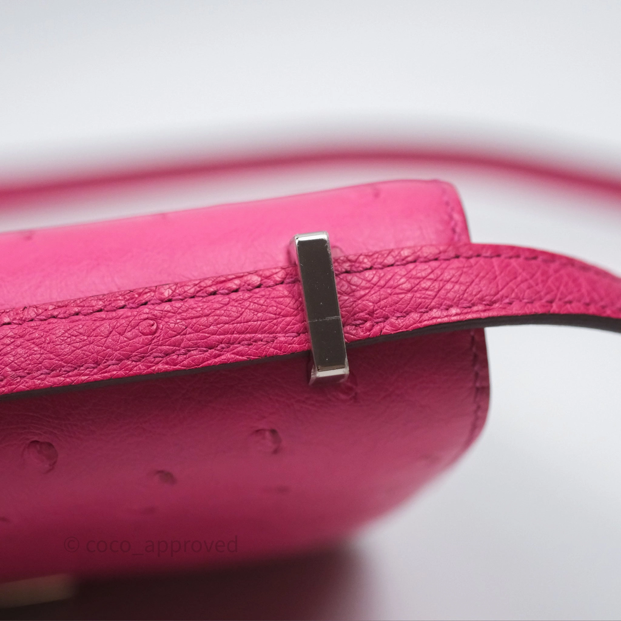 Herms Constance Mini 18cm Rose Tyrien E5 Ostrich Palladium Hardware