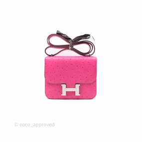 Herms Constance Mini 18cm Rose Tyrien E5 Ostrich Palladium Hardware