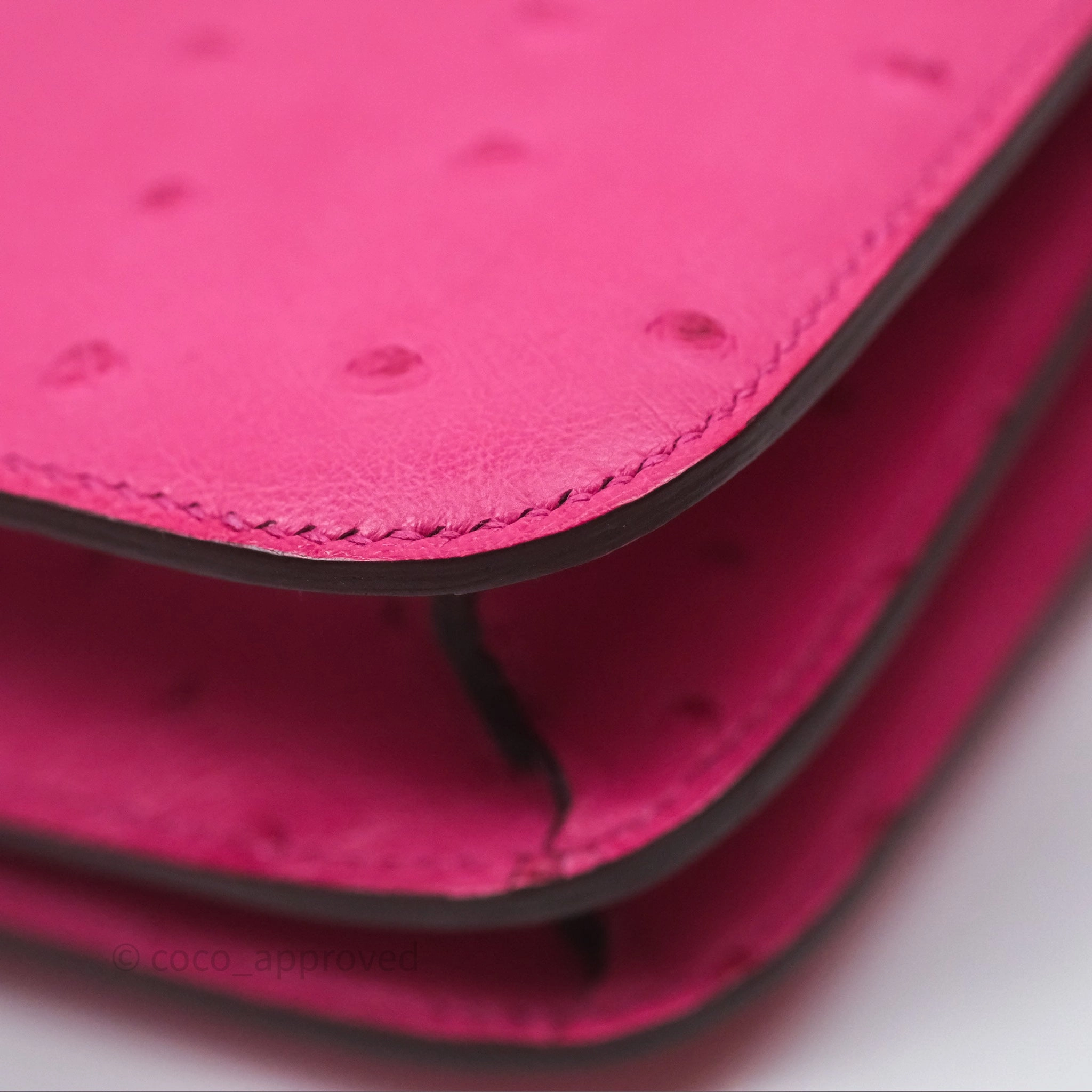Herms Constance Mini 18cm Rose Tyrien E5 Ostrich Palladium Hardware