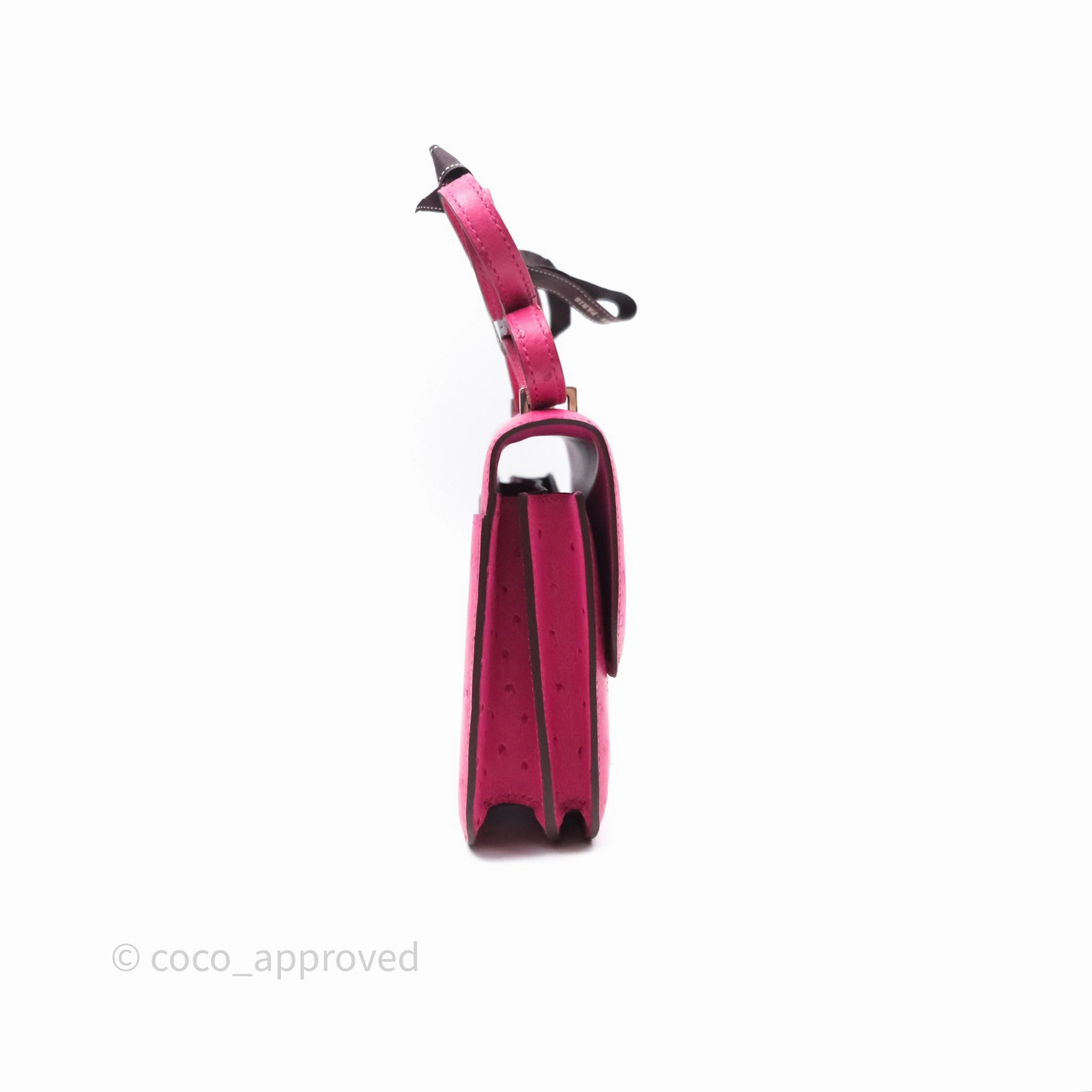 Herms Constance Mini 18cm Rose Tyrien E5 Ostrich Palladium Hardware