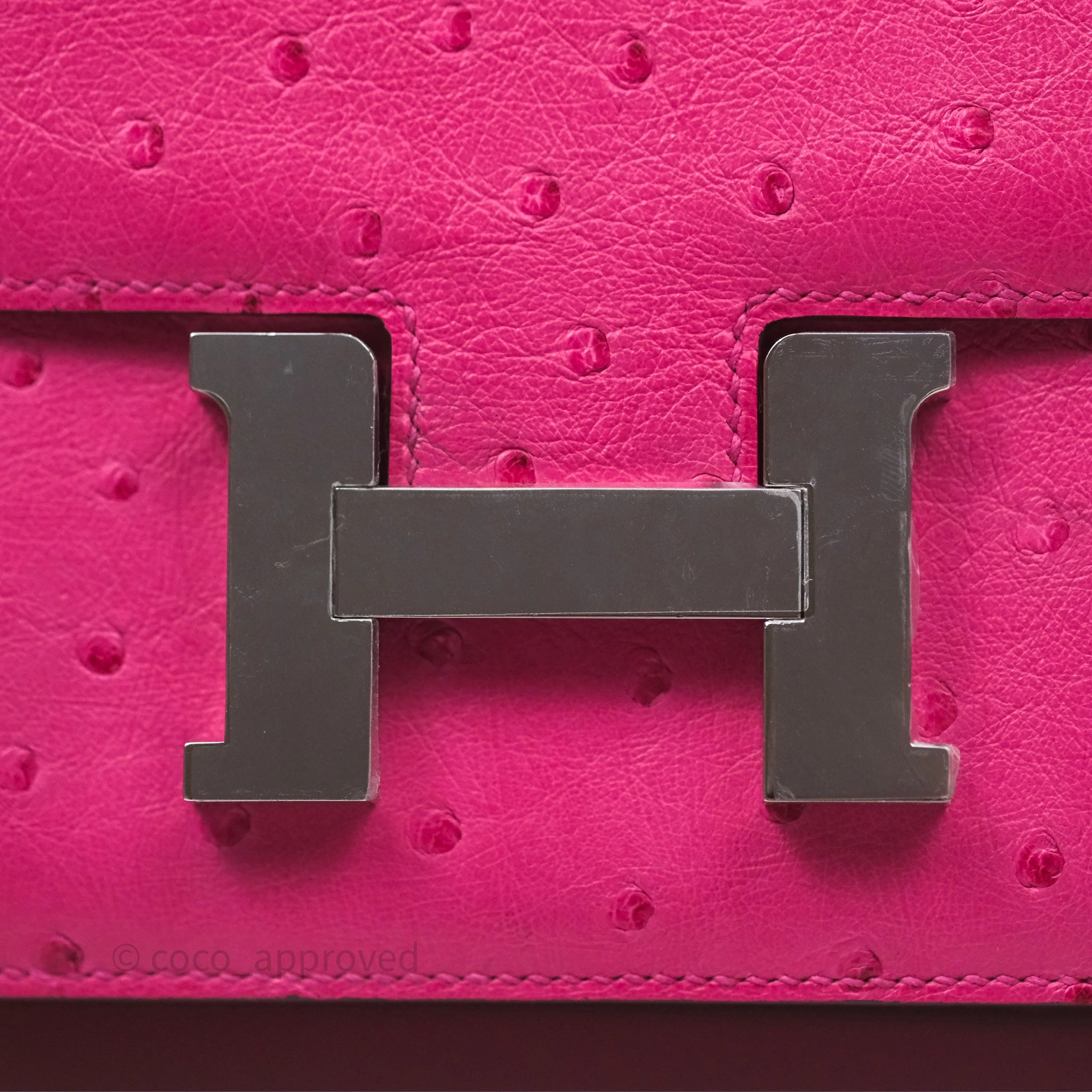 Herms Constance Mini 18cm Rose Tyrien E5 Ostrich Palladium Hardware