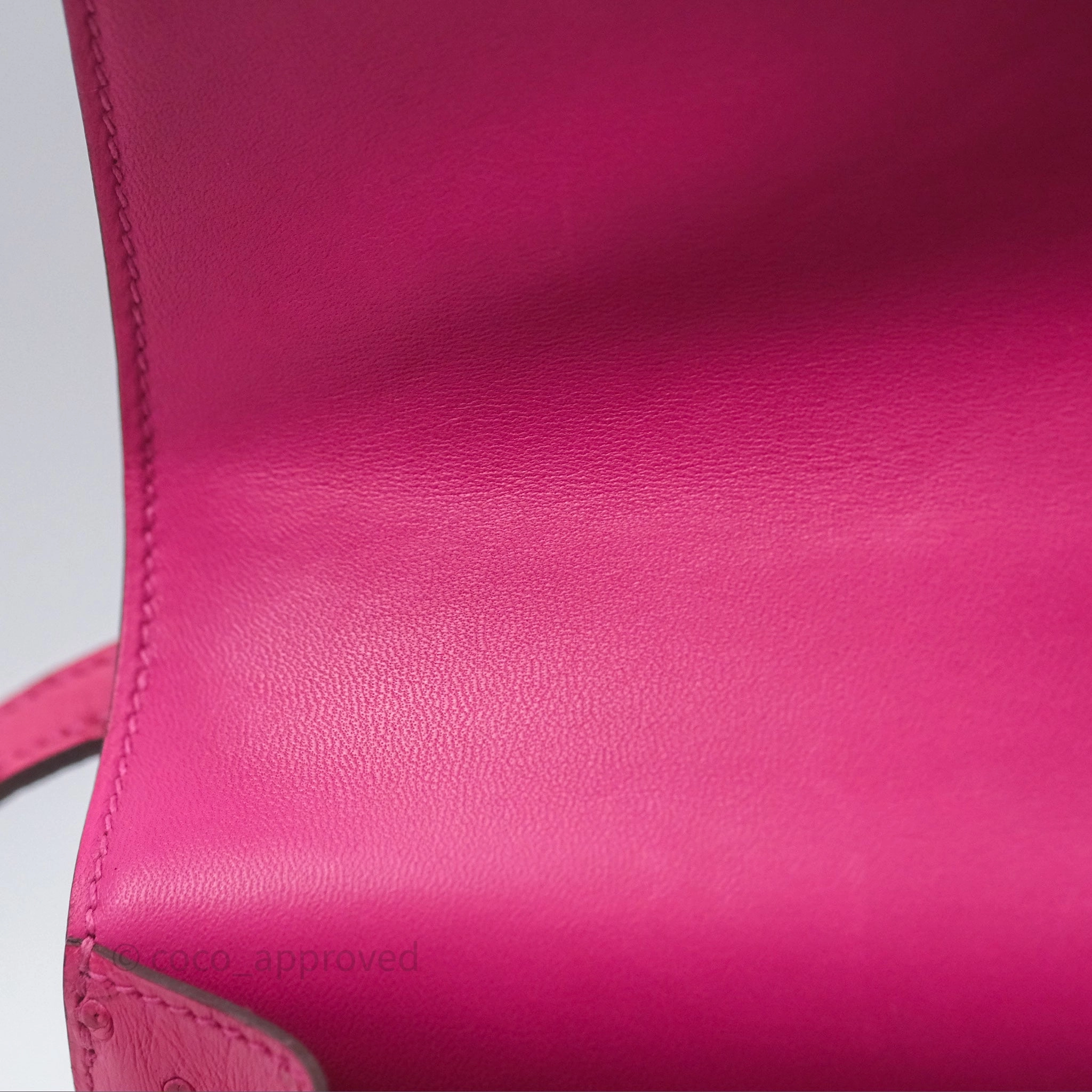 Herms Constance Mini 18cm Rose Tyrien E5 Ostrich Palladium Hardware