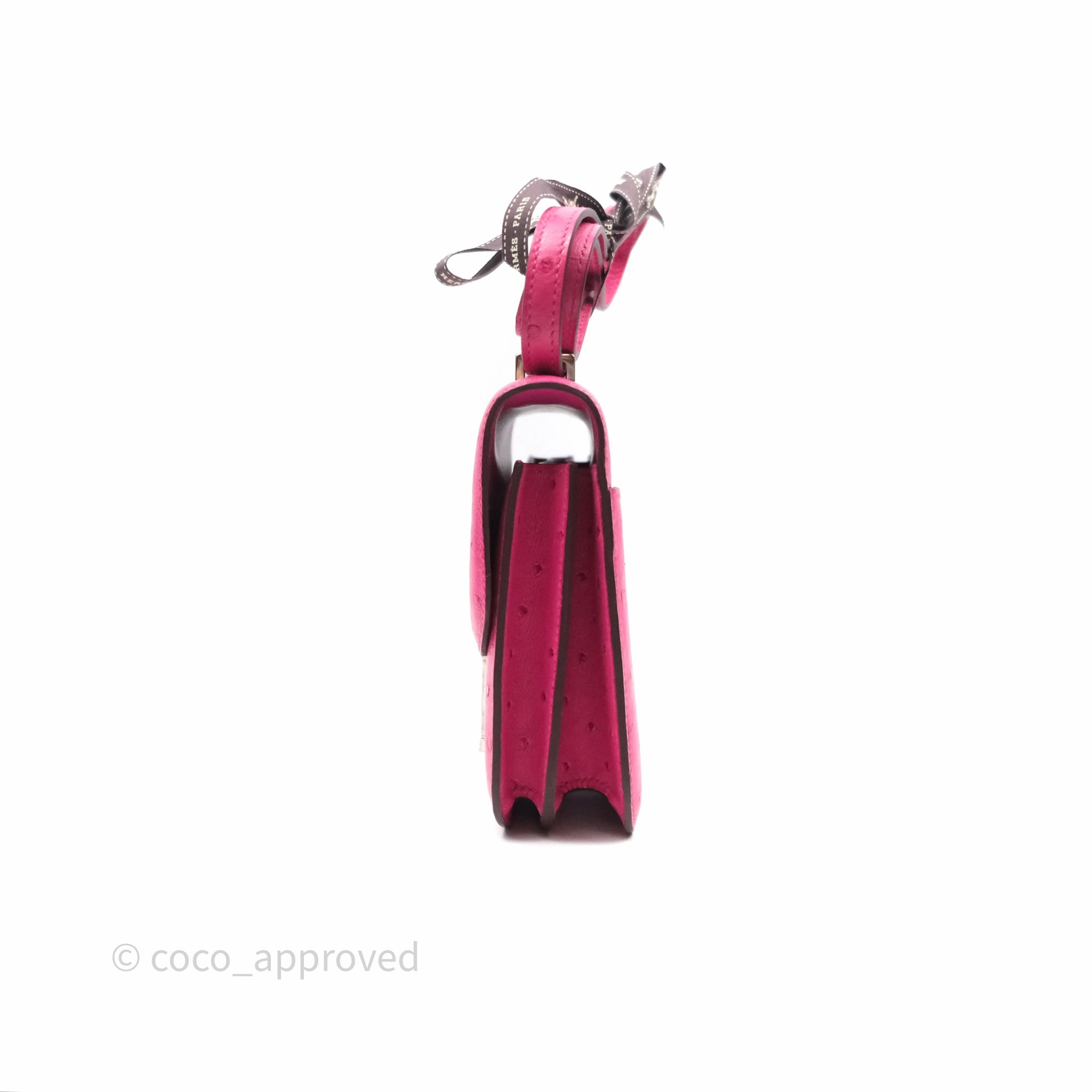Herms Constance Mini 18cm Rose Tyrien E5 Ostrich Palladium Hardware